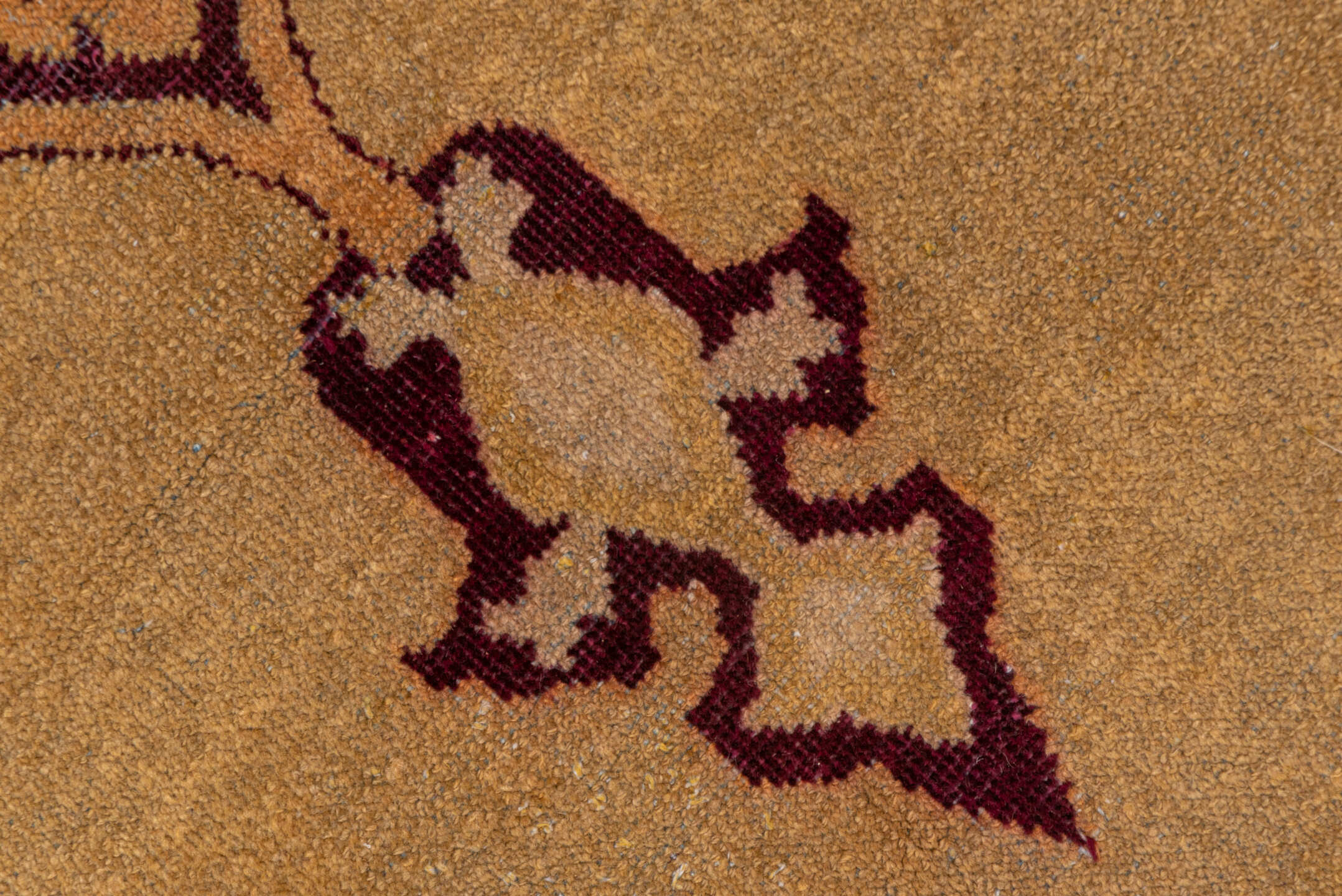 9' x 11' one-of-a-kind handmade vintage Agra large size rug. Color palette: camel, ivory, blush, burgundy, taupe, peach