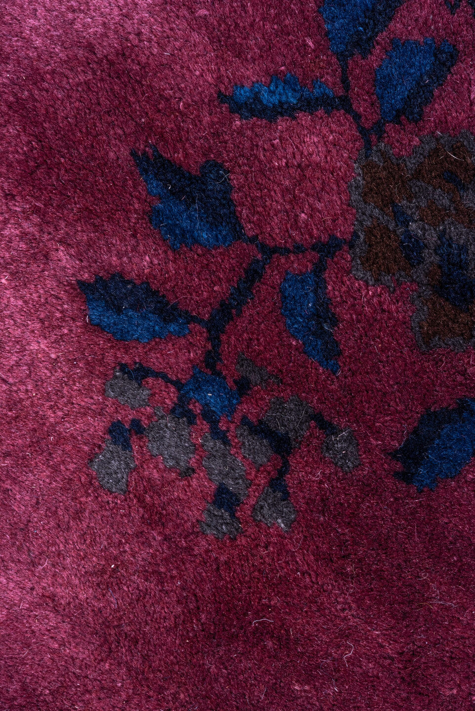 8' x 9' one-of-a-kind handmade antique Chinese rug. Color palette: rose, indigo, magenta, plum, lavender, gold, navy, pink