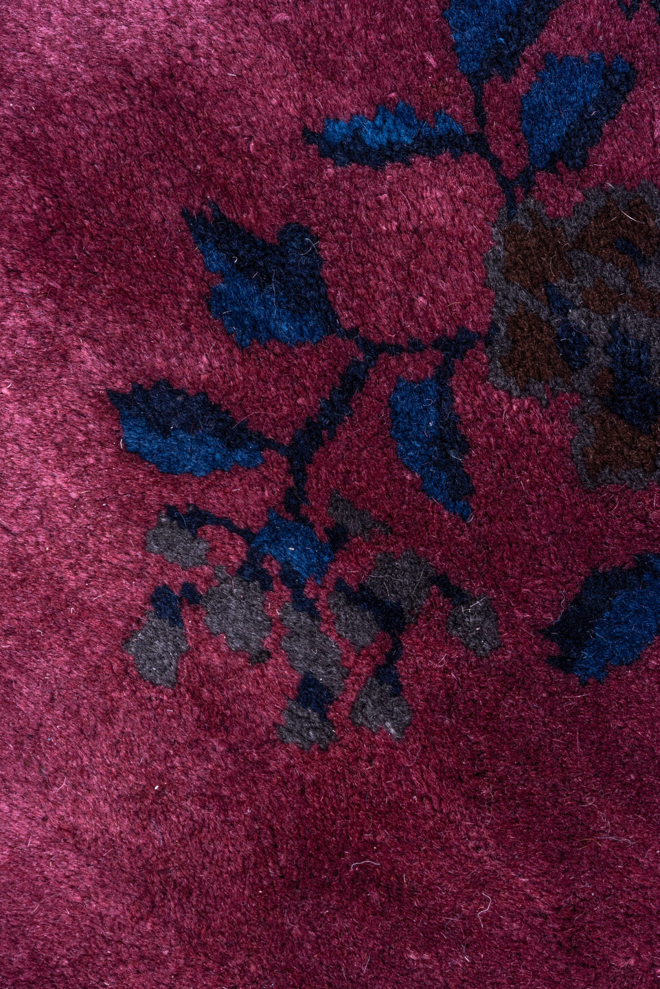 8' x 9' one-of-a-kind handmade antique Chinese rug. Color palette: rose, indigo, magenta, plum, lavender, gold, navy, pink