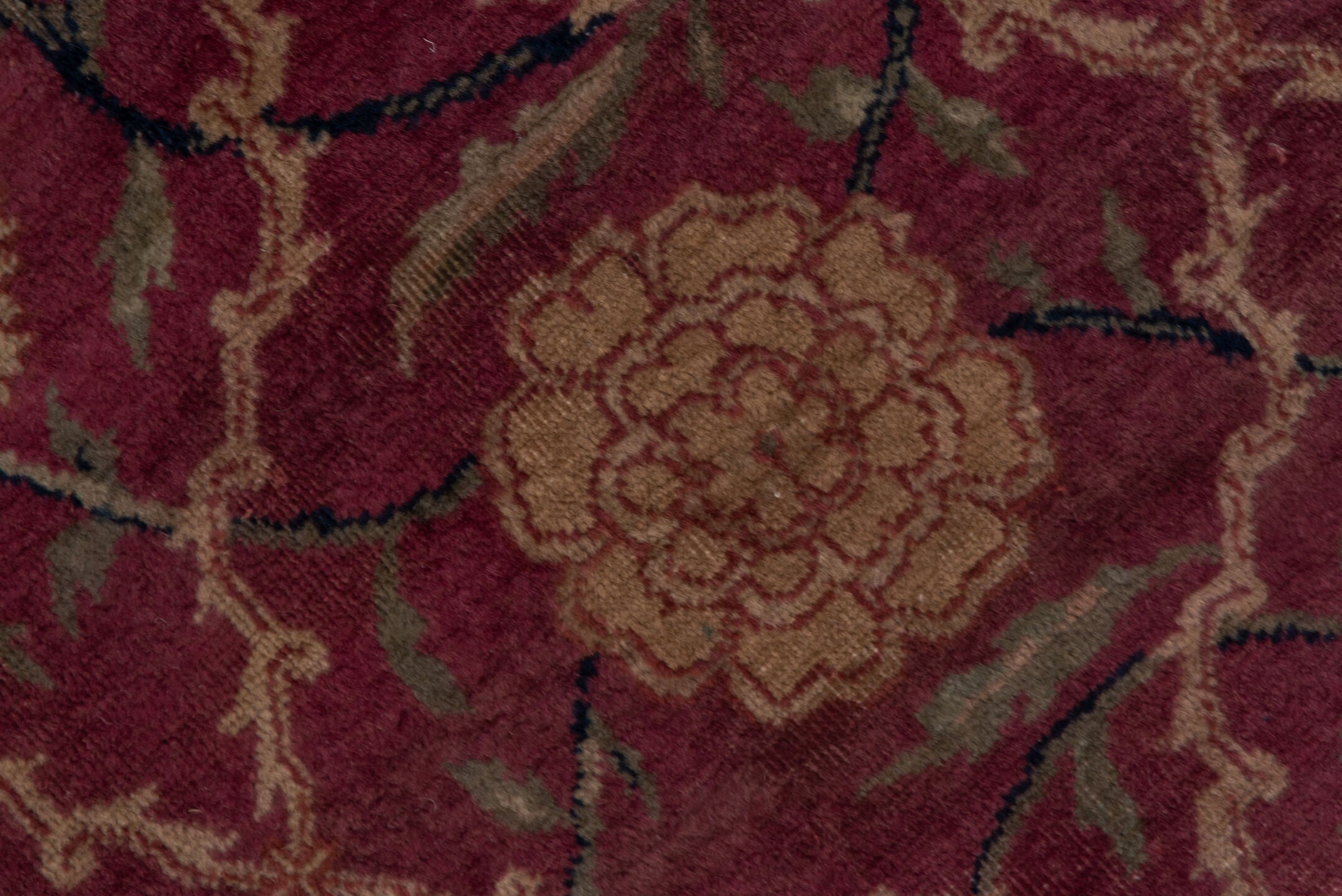 12' x 14' one-of-a-kind handmade vintage Agra oversize rug. Color palette: black, blue, brown, gray, pink, red, redwood