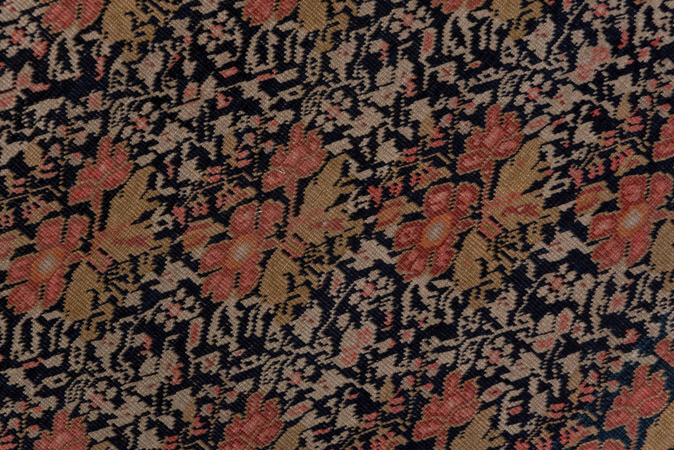 4' x 6' one-of-a-kind handmade vintage Far.Sarouk small size rug. Color palette: navy, ivory, rust, camel, rose, brown, blue