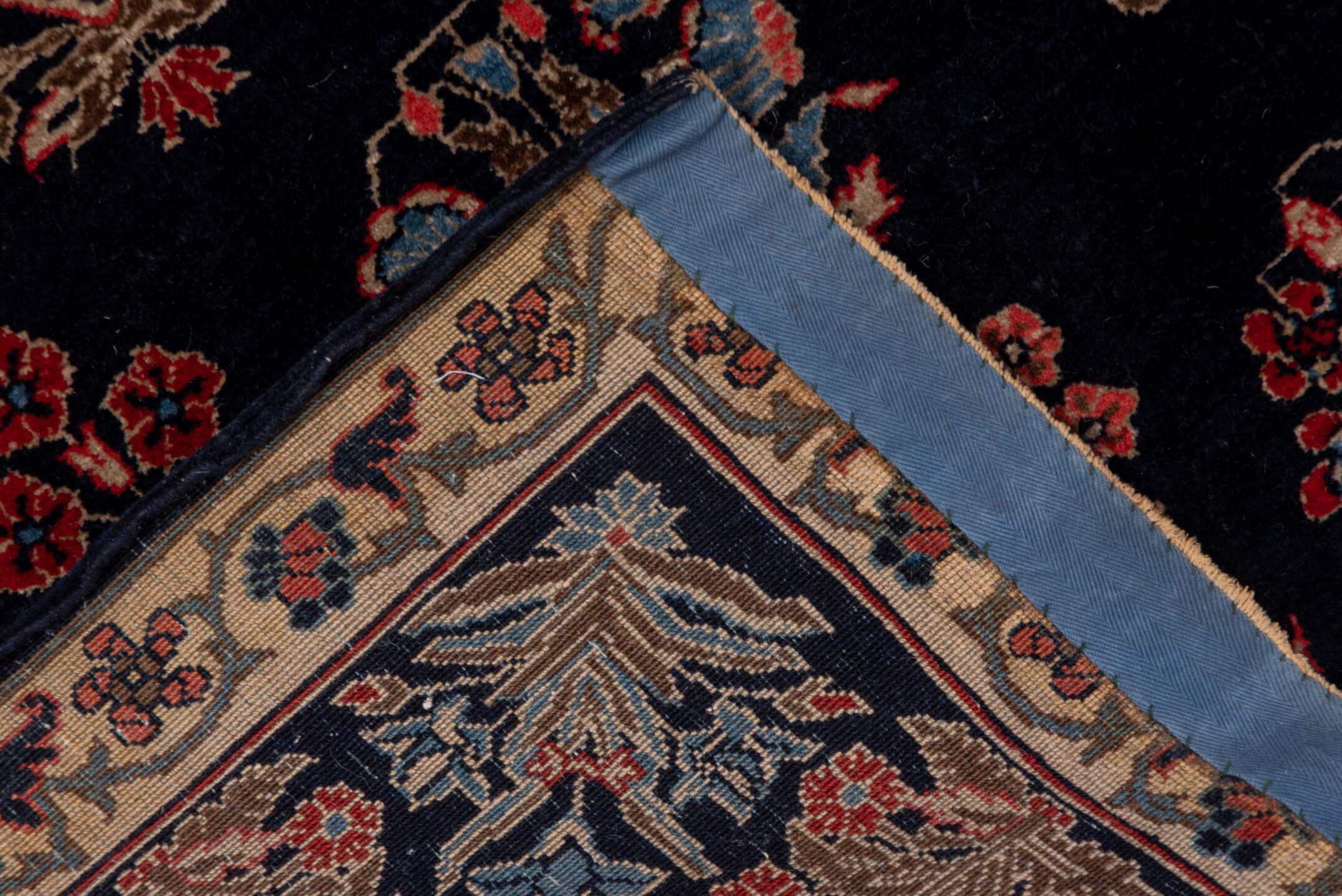 4' x 6' one-of-a-kind handmade vintage Far.Sarouk small size rug. Color palette: navy, ivory, rust, slate_blue, rose, taupe
