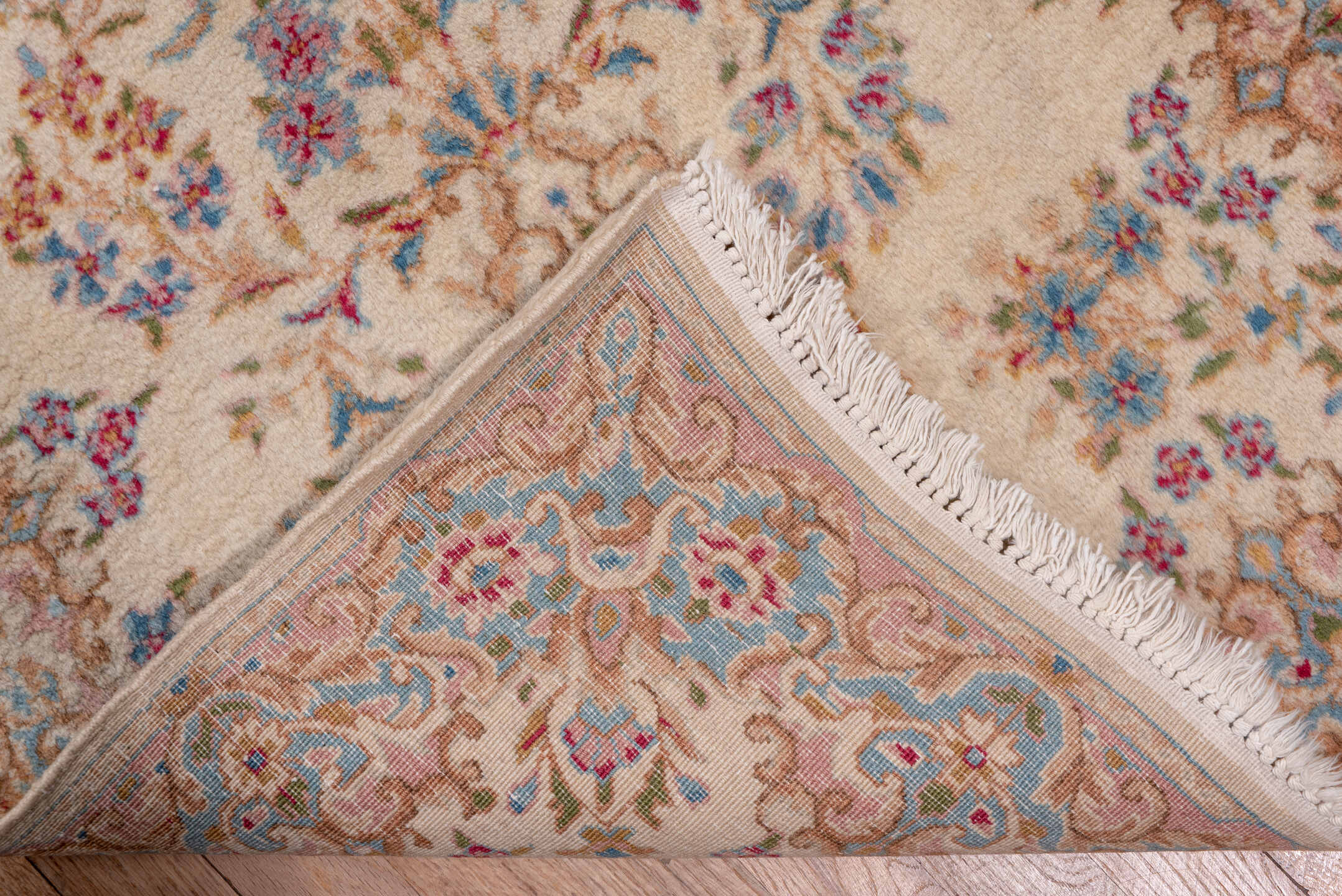 2' x 16' one-of-a-kind handmade vintage Kerman runner rug. Color palette: brown, dim gray, gray, light gray