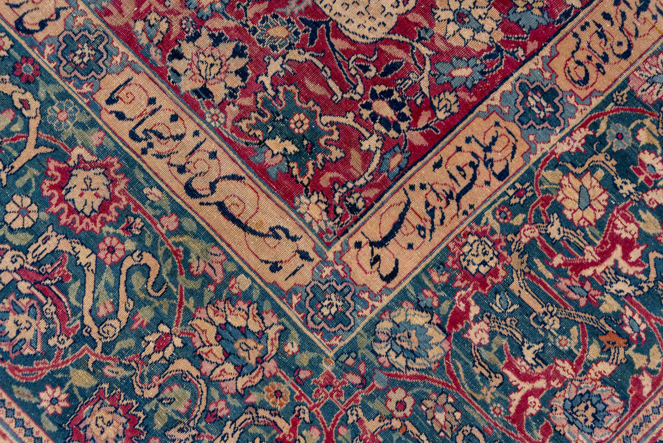 8' x 12' one-of-a-kind handmade antique Tabriz large size rug. Color palette: crimson, navy, ivory, rose, slate, taupe