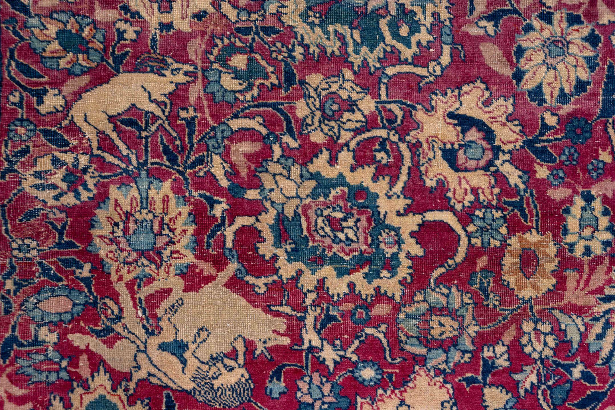 8' x 12' one-of-a-kind handmade antique Tabriz large size rug. Color palette: crimson, navy, ivory, rose, slate, taupe