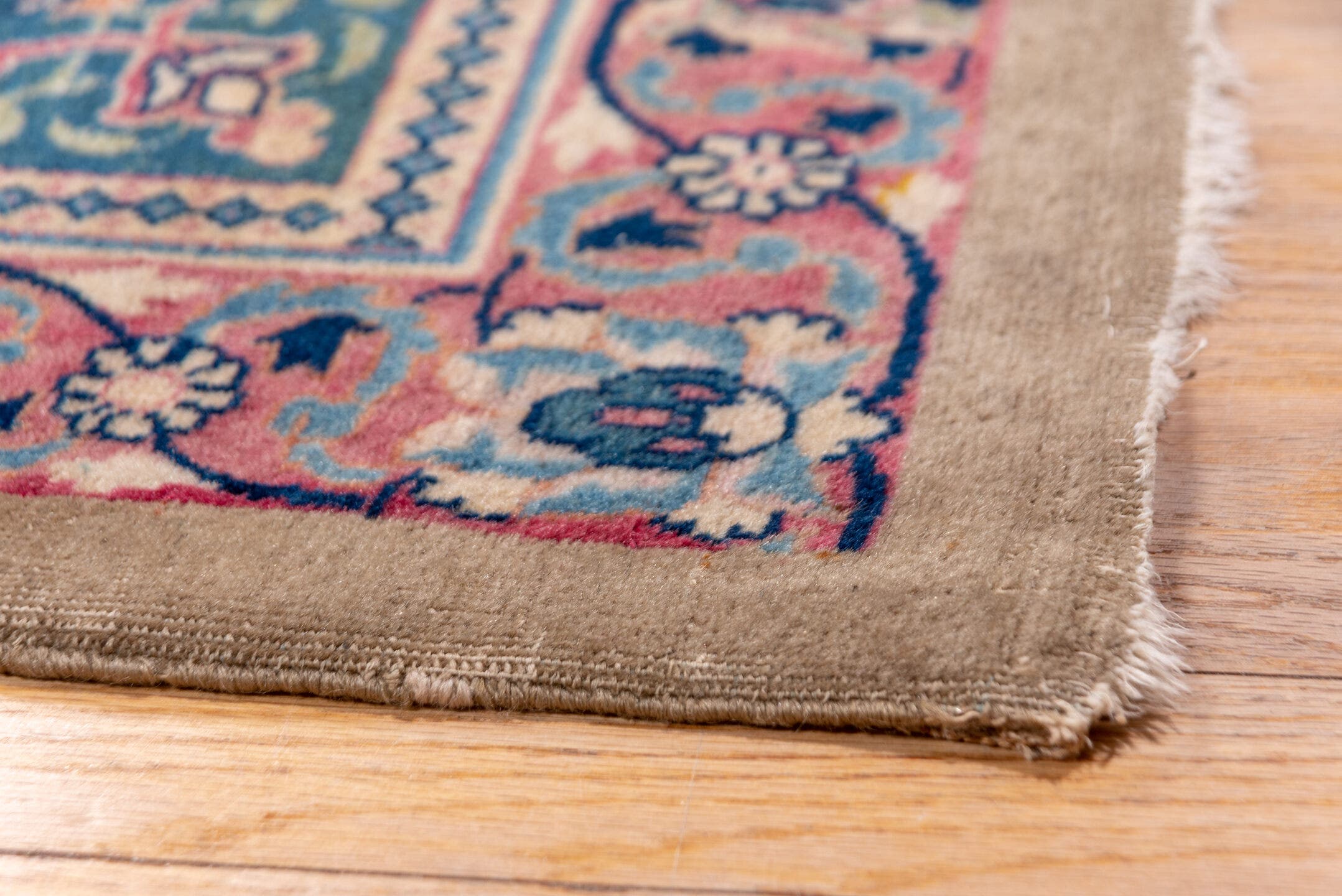 8' x 12' one-of-a-kind handmade antique Tabriz large size rug. Color palette: crimson, navy, ivory, rose, slate, taupe
