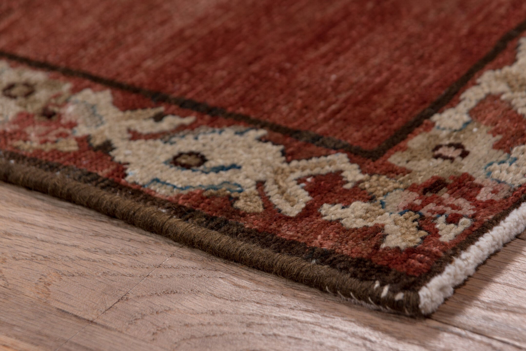 3' x 13' one-of-a-kind handmade vintage Baktiary runner rug. Color palette: brown, off-white, pink, red, snow, white