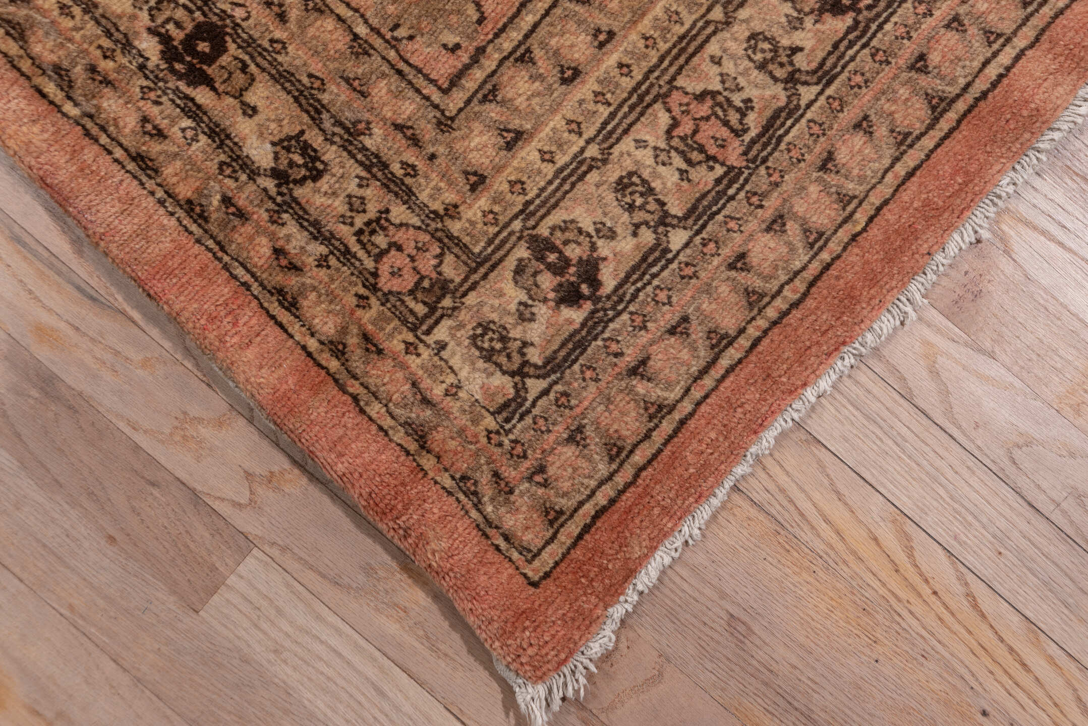 12' x 16' one-of-a-kind handmade vintage Tabriz oversize rug. Color palette: brown, orange, pink, redwood