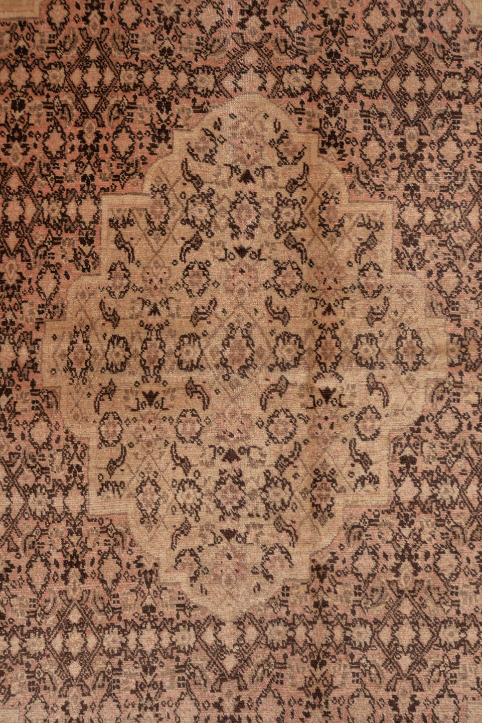 12' x 16' one-of-a-kind handmade vintage Tabriz oversize rug. Color palette: brown, orange, pink, redwood