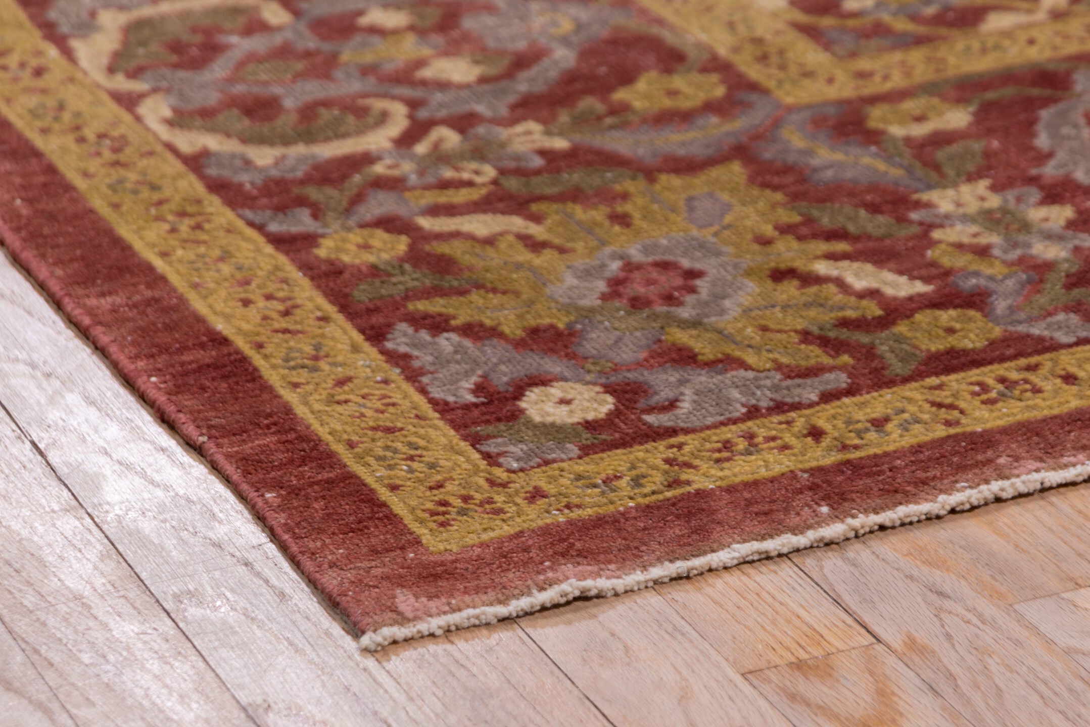 9' x 13' one-of-a-kind handmade vintage Mahal large size rug. Color palette: brown, pink, redwood