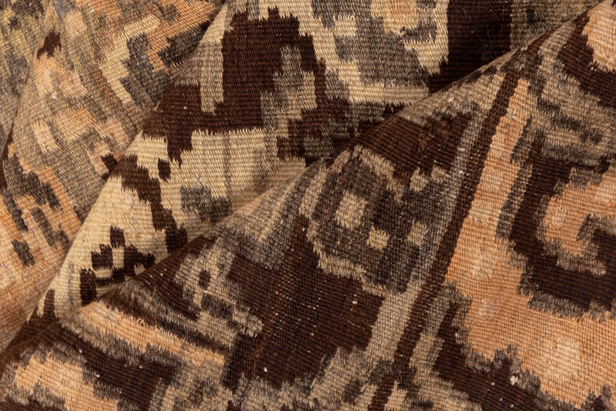 5' x 10' one-of-a-kind handmade vintage Kilim medium size rug. Color palette: brown, off-white, orange