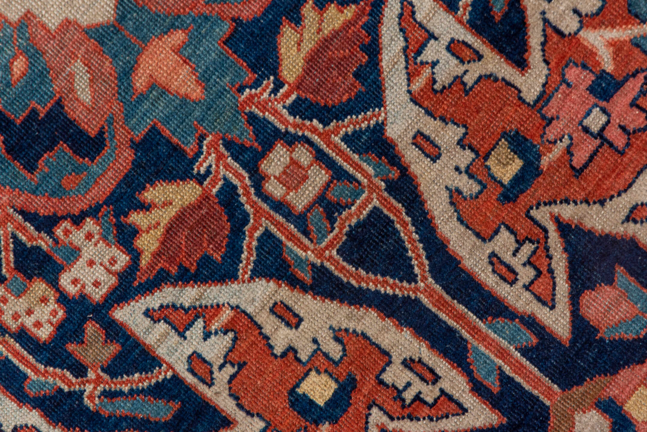 13' x 20' one-of-a-kind handmade antique Far.Sarouk oversize rug. Color palette: rust, navy, ivory, sky_blue, rose