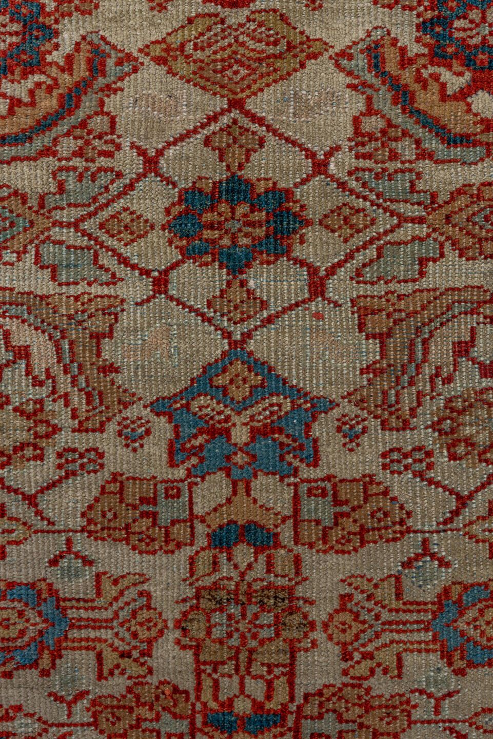 8' x 10' one-of-a-kind handmade antique Sultanabad large size rug. Color palette: ivory, rust, sky_blue, brick, camel