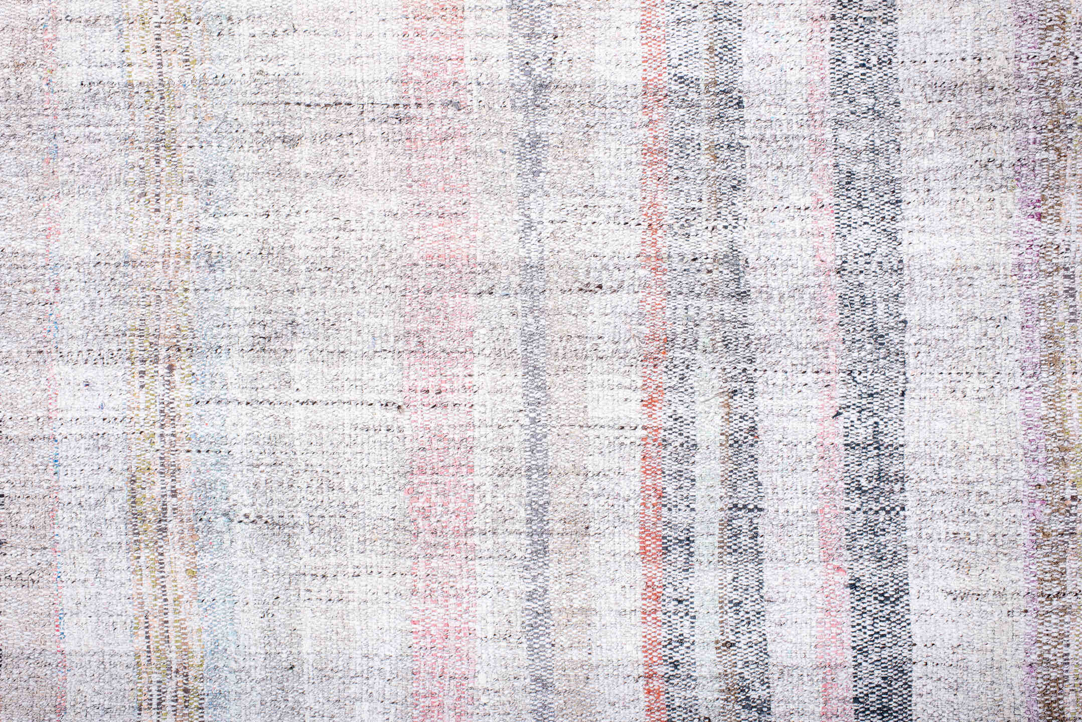 8' x 12' one-of-a-kind handmade antique Rag Rug large size rug. Color palette: ivory, blush, gray, blue, rose, taupe