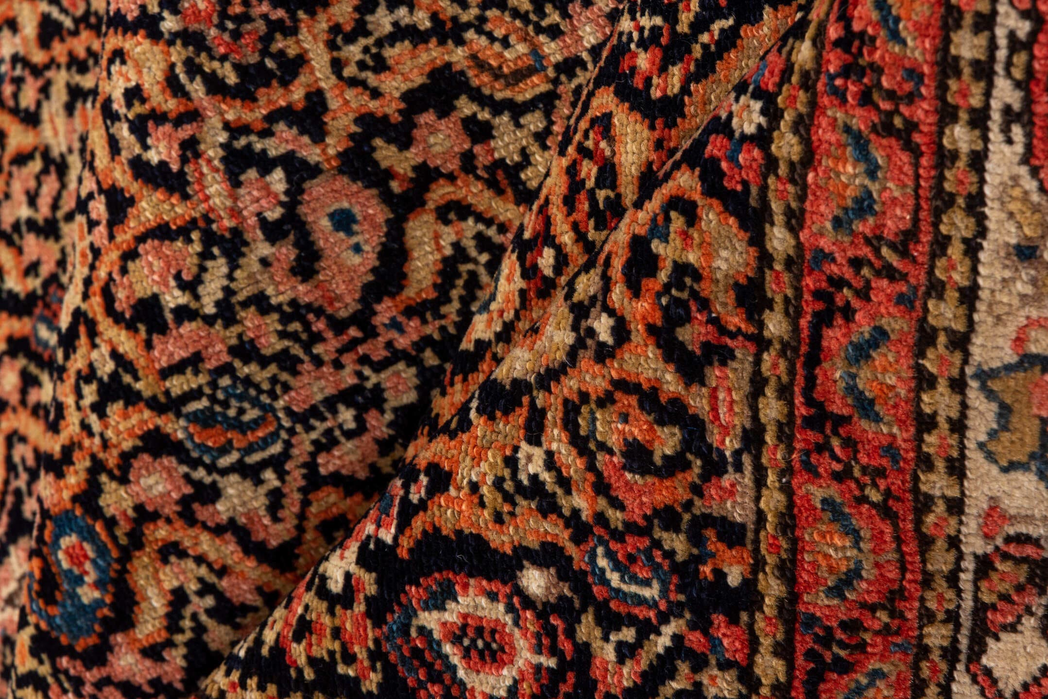 4' x 6' one-of-a-kind handmade antique Malayer small size rug. Color palette: rust, ivory, navy, terracotta, charcoal, brick
