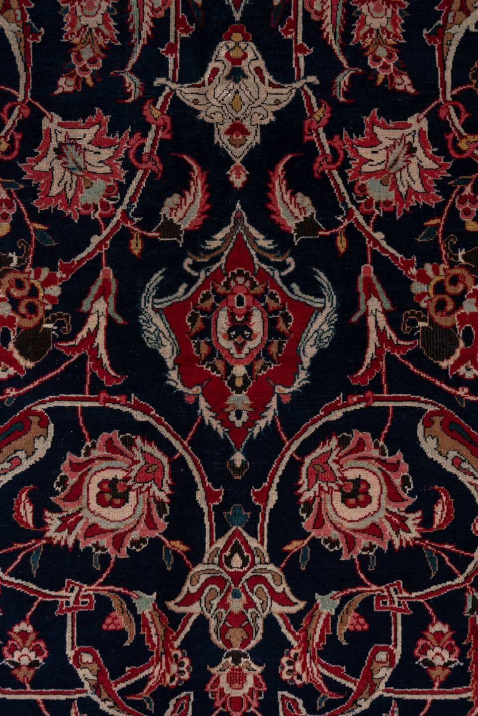 9' x 11' one-of-a-kind handmade vintage Kashan large size rug. Color palette: brown, dim gray, gray, light gray, off-white