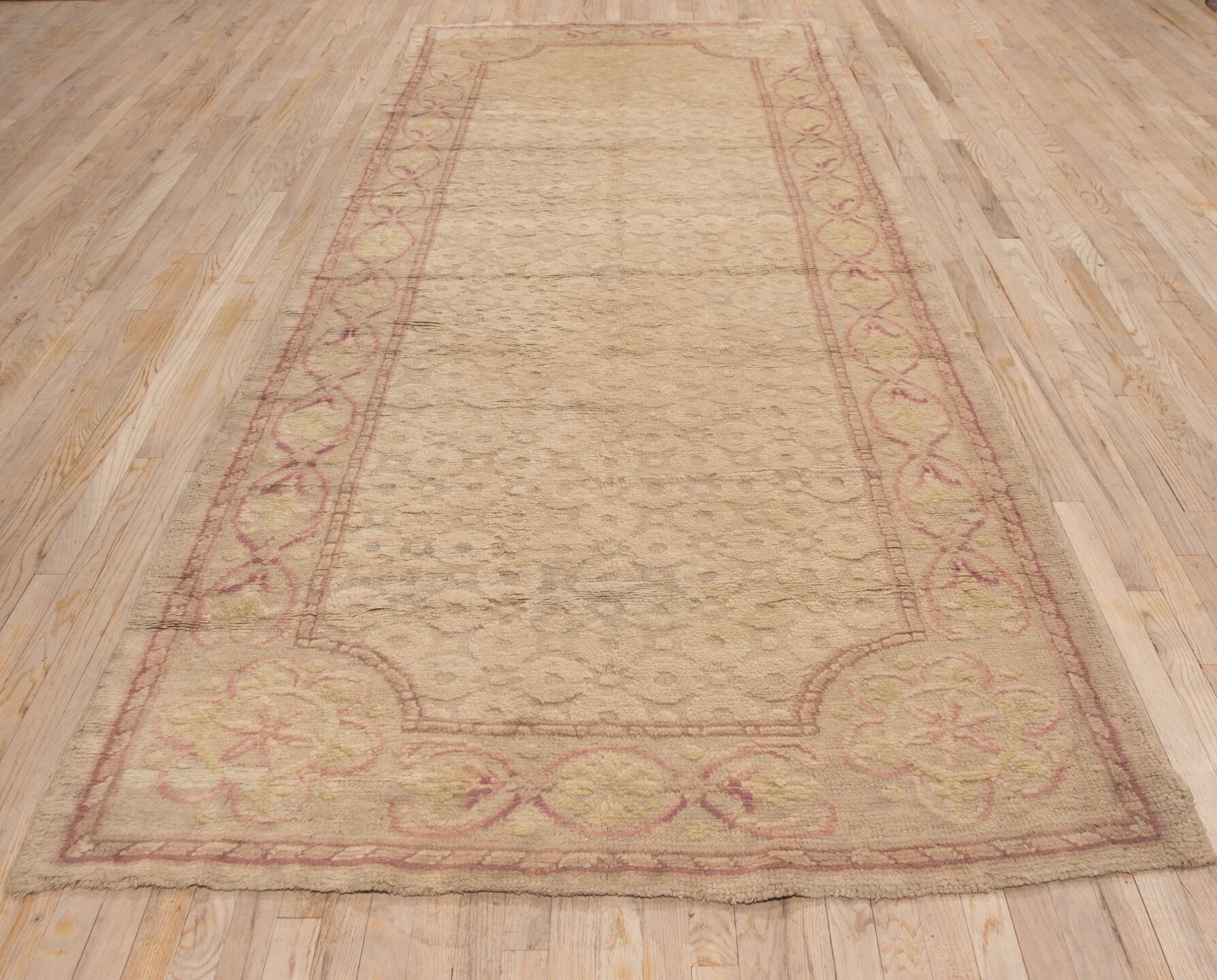 5' x 13' one-of-a-kind handmade antique Savonnerie rug. Color palette: ivory, beige, blush, rose, taupe, pale gold, pink
