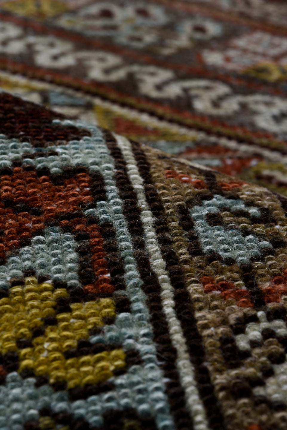 3' x 17' one-of-a-kind handmade vintage Malayer runner rug. Color palette: black, blue, brown, charcoal, dim gray, gray