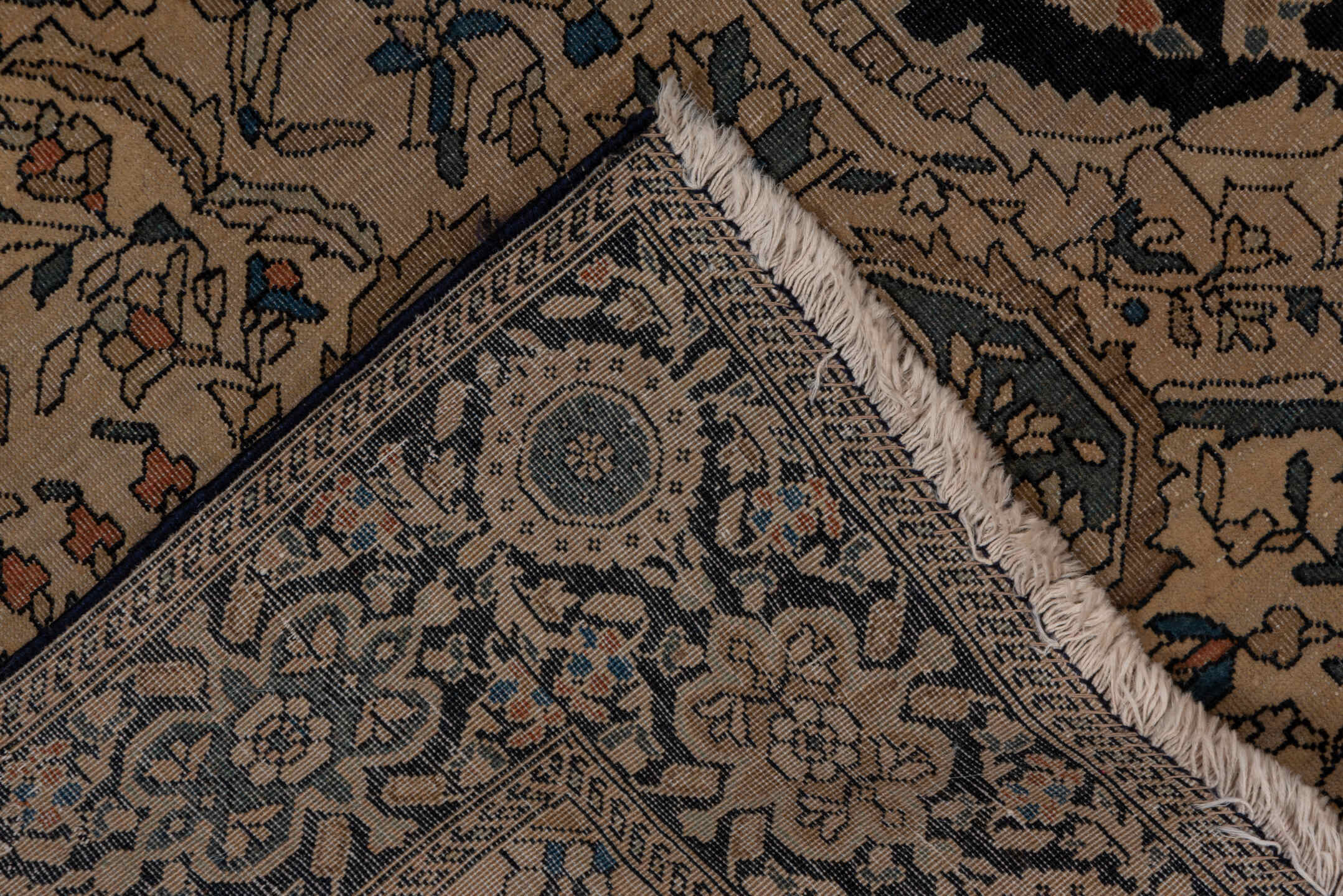 4' x 6' one-of-a-kind handmade antique Far.Sarouk small size rug. Color palette: ivory, navy, charcoal, taupe, rust, slate