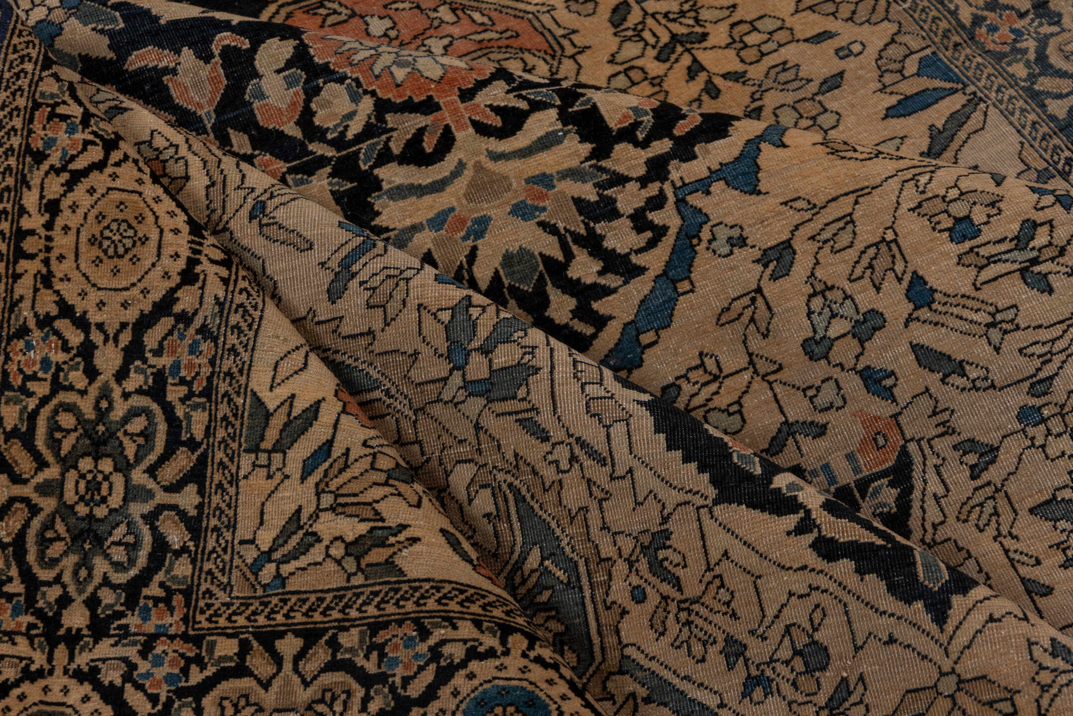 4' x 6' one-of-a-kind handmade vintage Far.Sarouk small size rug. Color palette: black, brown, charcoal, gray, light gray