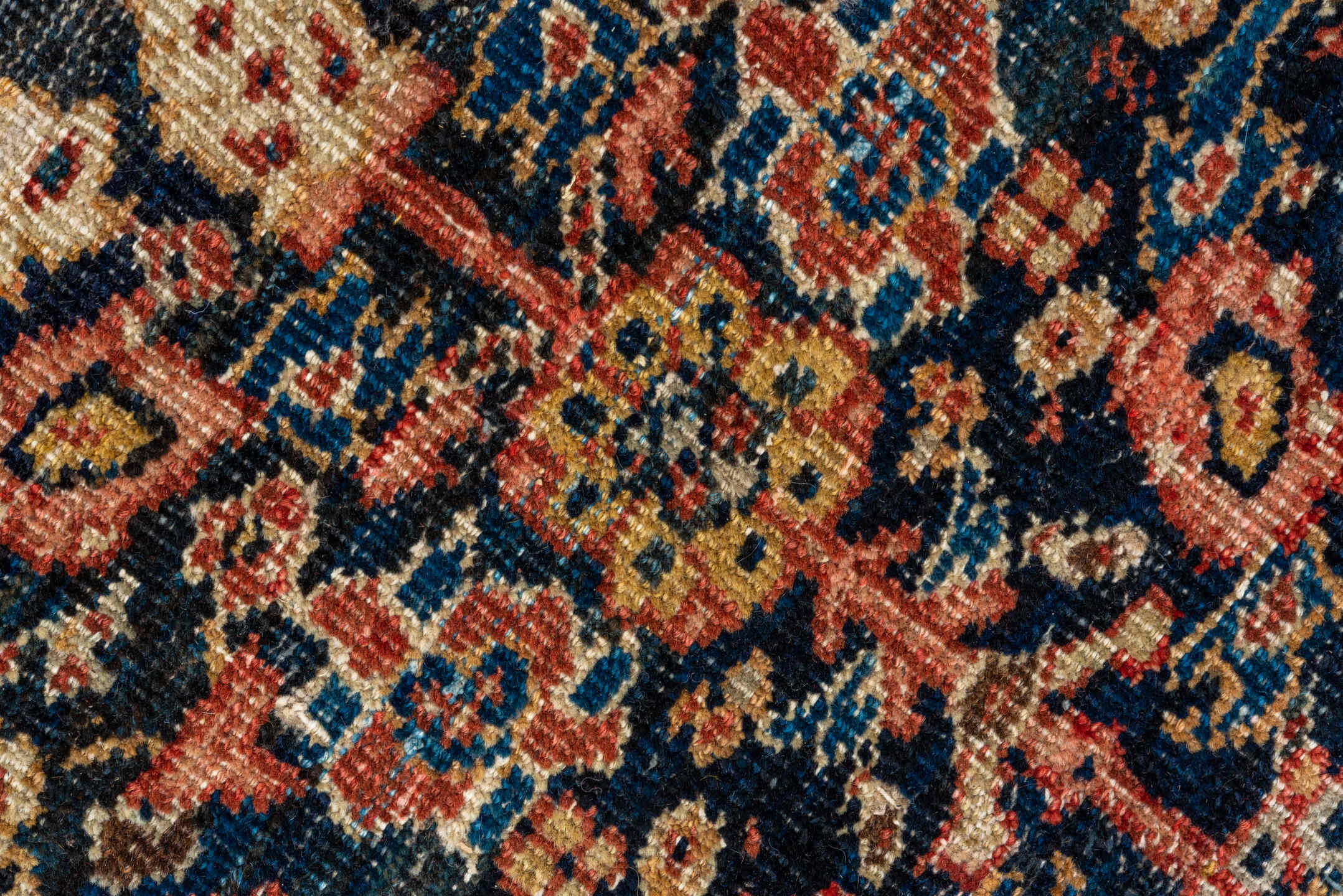 14' x 21' one-of-a-kind handmade antique Sultanabad oversize rug. Color palette: navy, rust, ivory, cobalt, camel