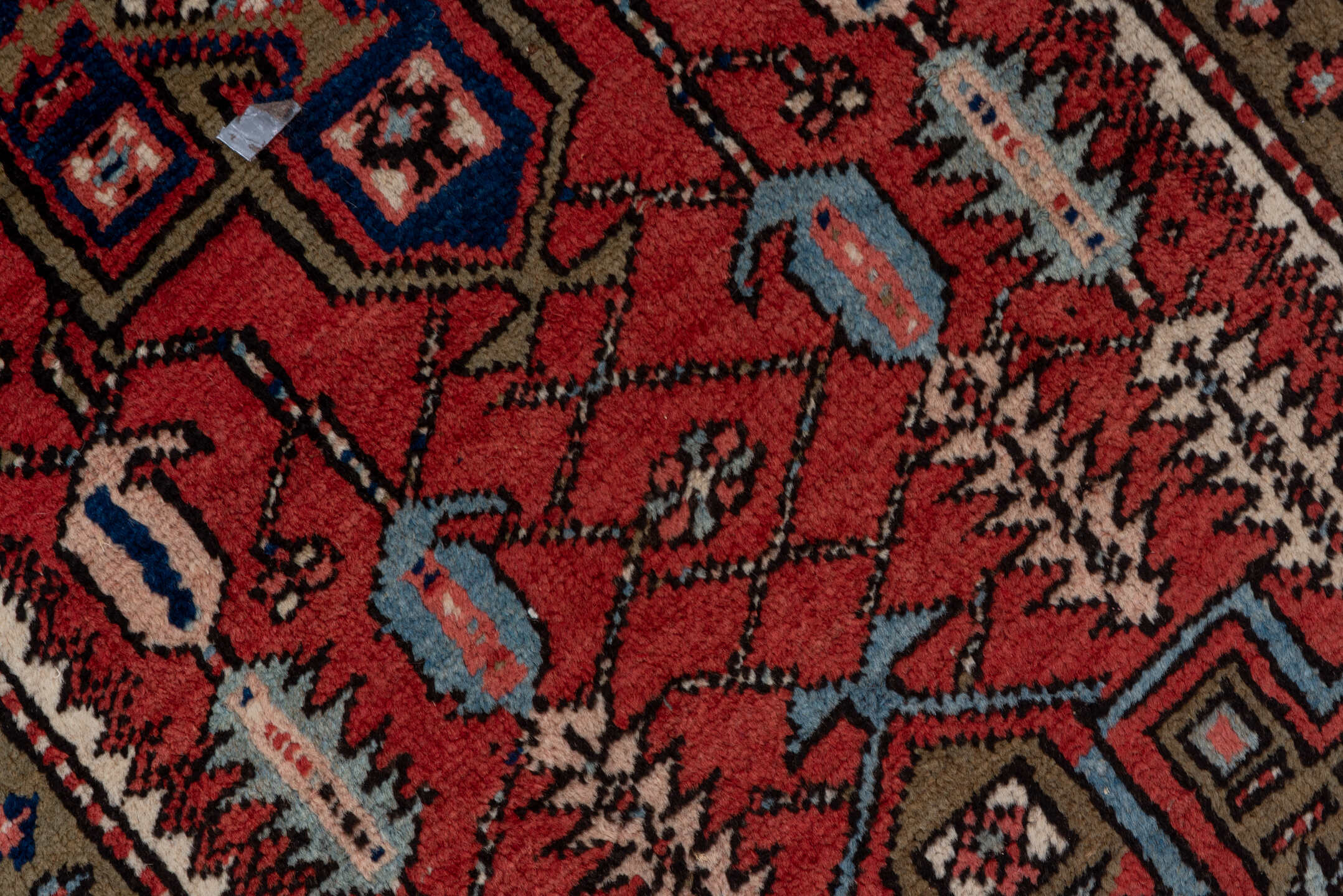 3' x 14' one-of-a-kind handmade antique Heriz runner rug. Color palette: rust, navy, ivory, taupe, slate, rose, charcoal
