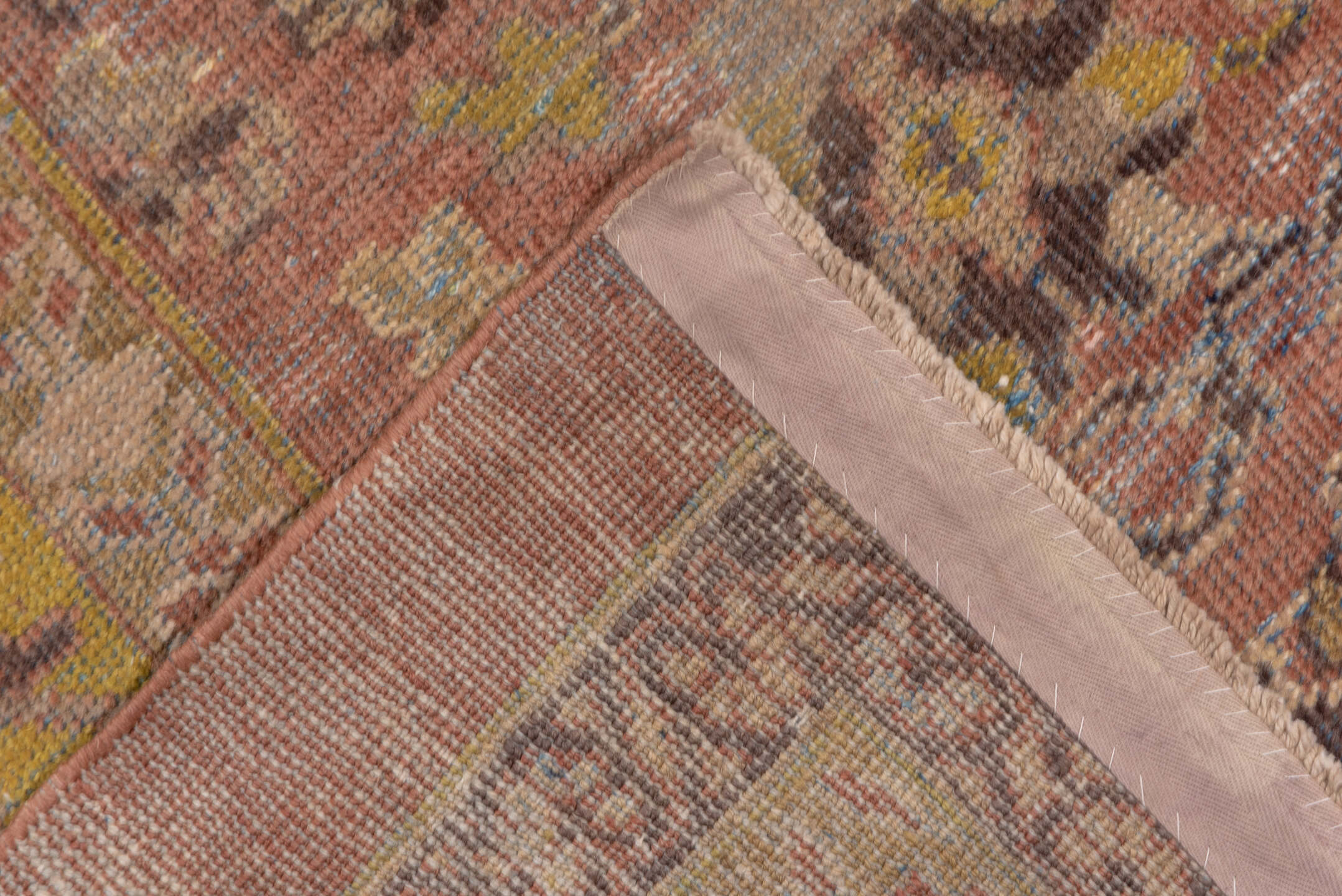 11' x 16' one-of-a-kind handmade vintage Mahal oversize rug. Color palette: brown, gray, light gray, off-white, pink