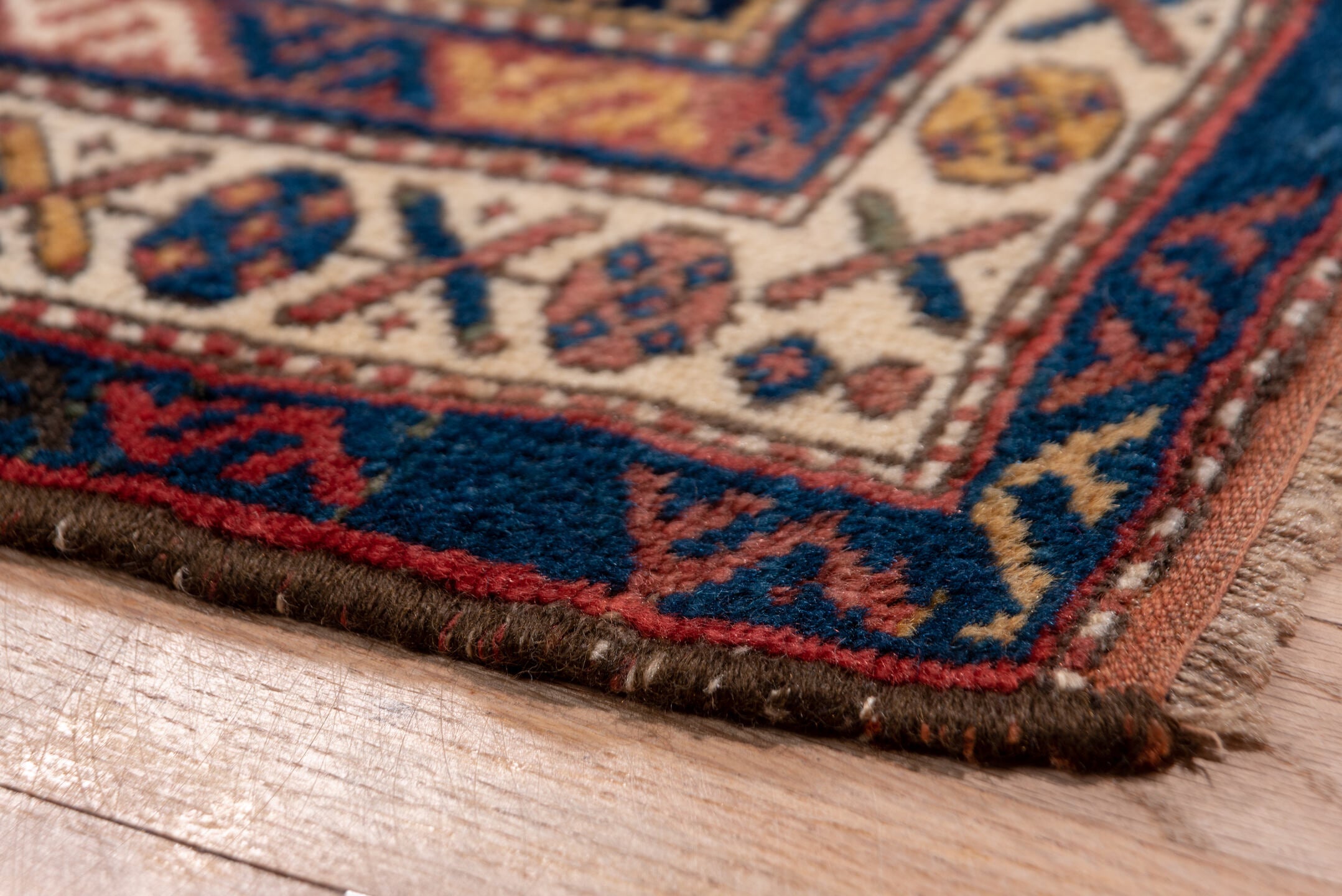 3' x 15' one-of-a-kind handmade vintage Kurd runner rug. Color palette: black, blue, brown, charcoal, dim gray, gray