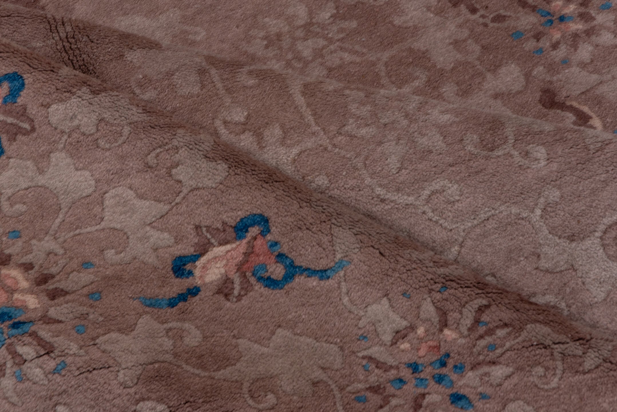 5' x 8' one-of-a-kind handmade antique Chinese medium size rug. Color palette: taupe, mauve, dusty rose, ivory, blue, slate