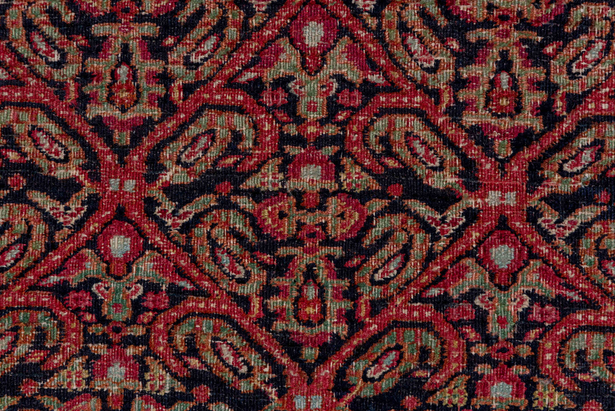 7' x 20' one-of-a-kind handmade antique Khorassan rug. Color palette: rose, navy, burgundy, ivory, dusty pink, taupe