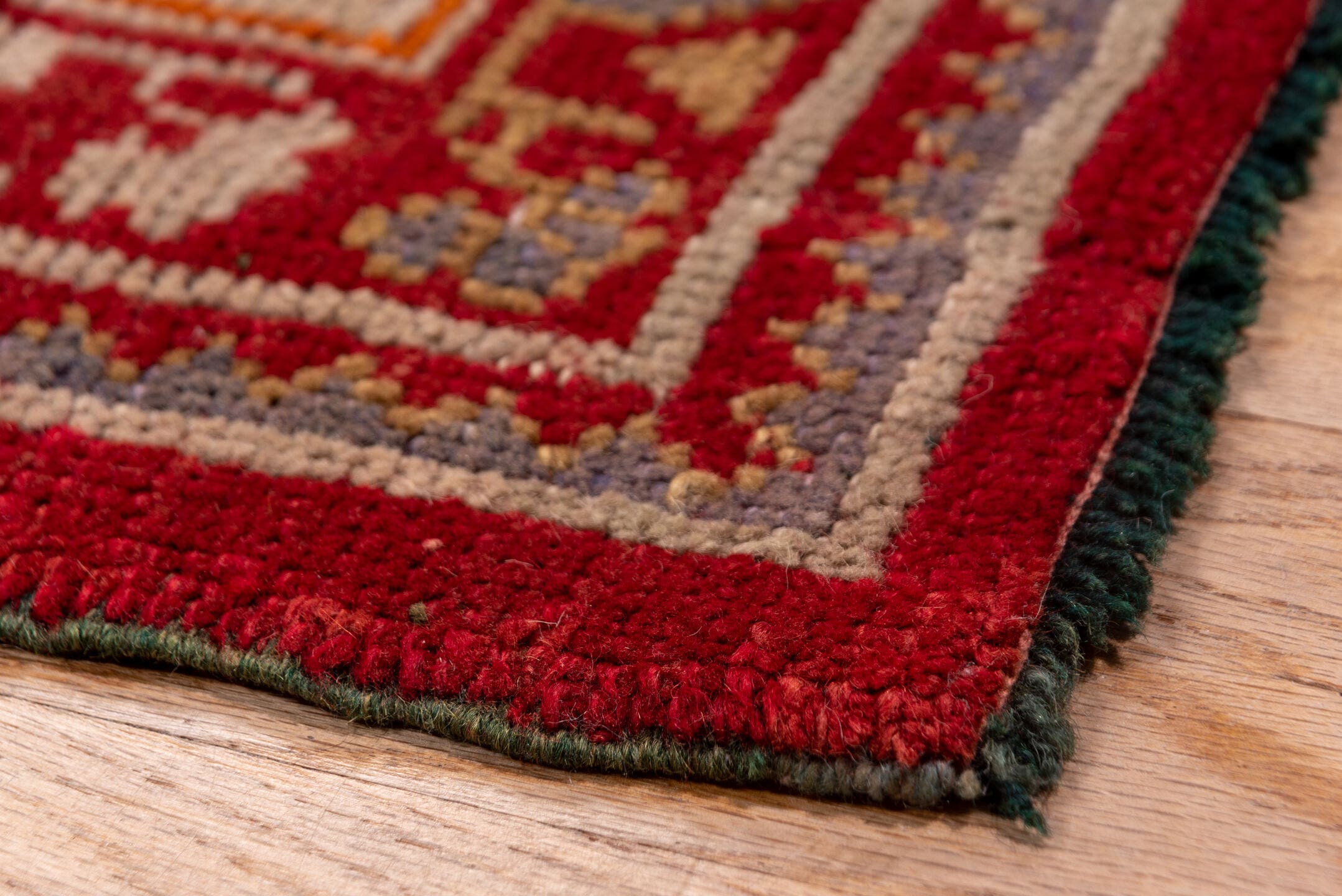 10' x 15' one-of-a-kind handmade antique Oushak rug. Color palette: rust, ivory, gold, blue, crimson, camel, terracotta