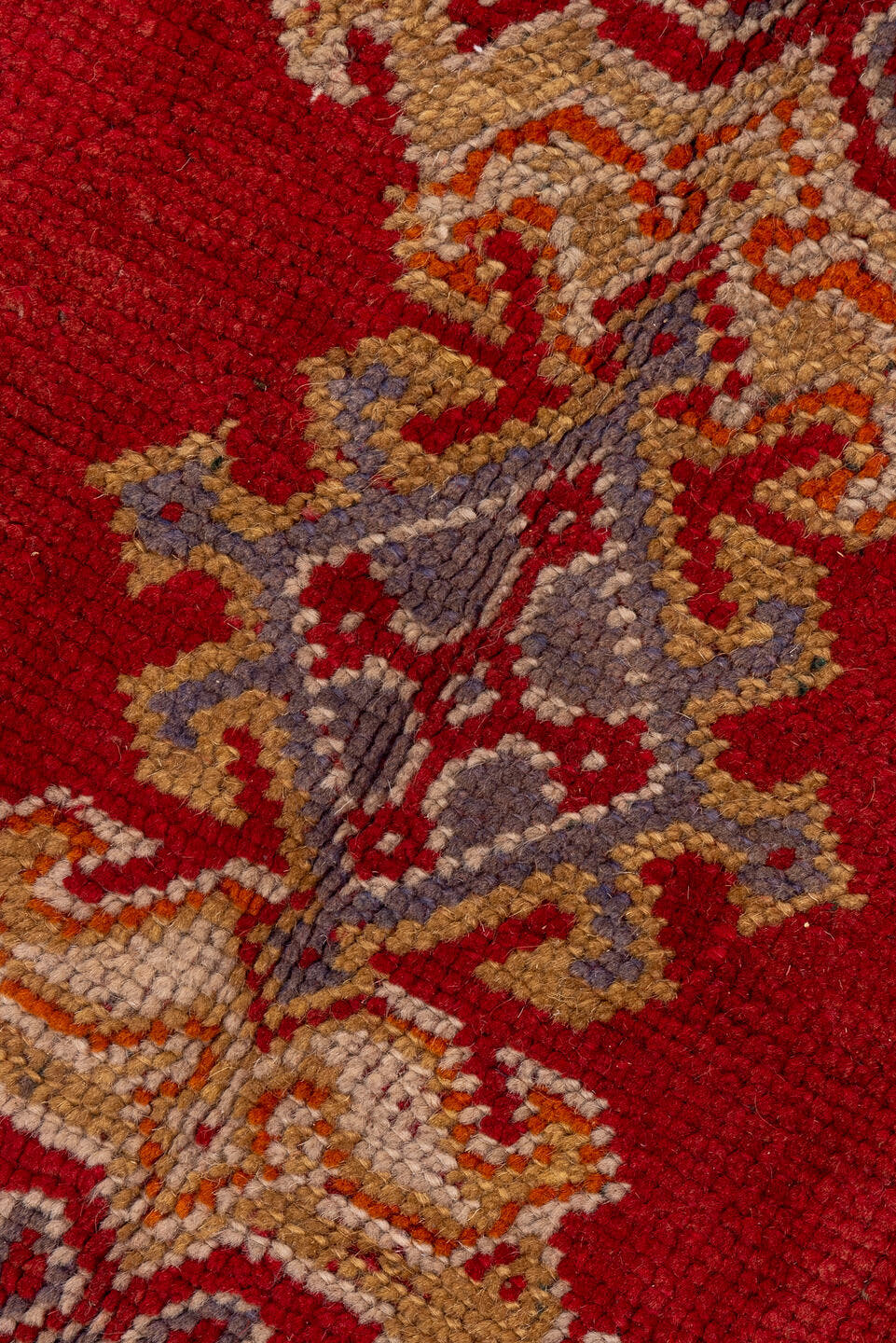 10' x 15' one-of-a-kind handmade antique Oushak rug. Color palette: rust, ivory, gold, blue, crimson, camel, terracotta