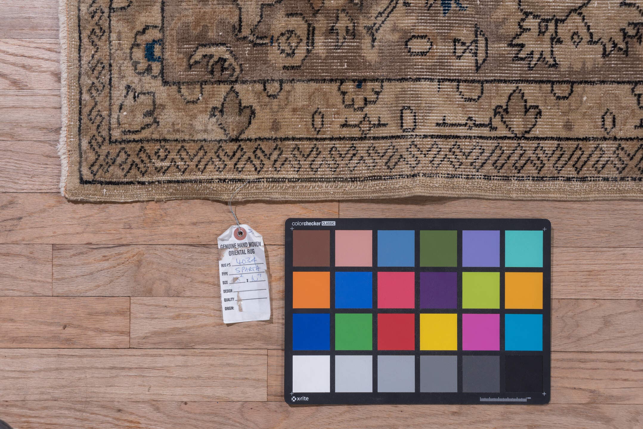 10' x 13' one-of-a-kind handmade antique Sparta large size rug. Color palette: camel, taupe, brown, slate, ivory, charcoal