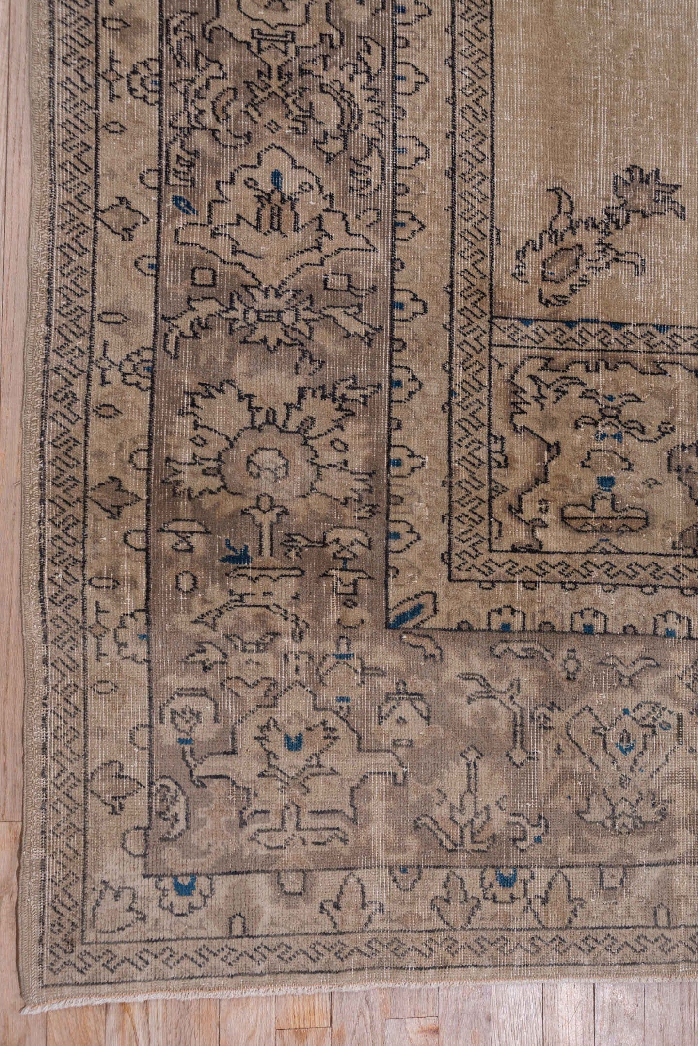 10' x 13' one-of-a-kind handmade antique Sparta large size rug. Color palette: camel, taupe, brown, slate, ivory, charcoal