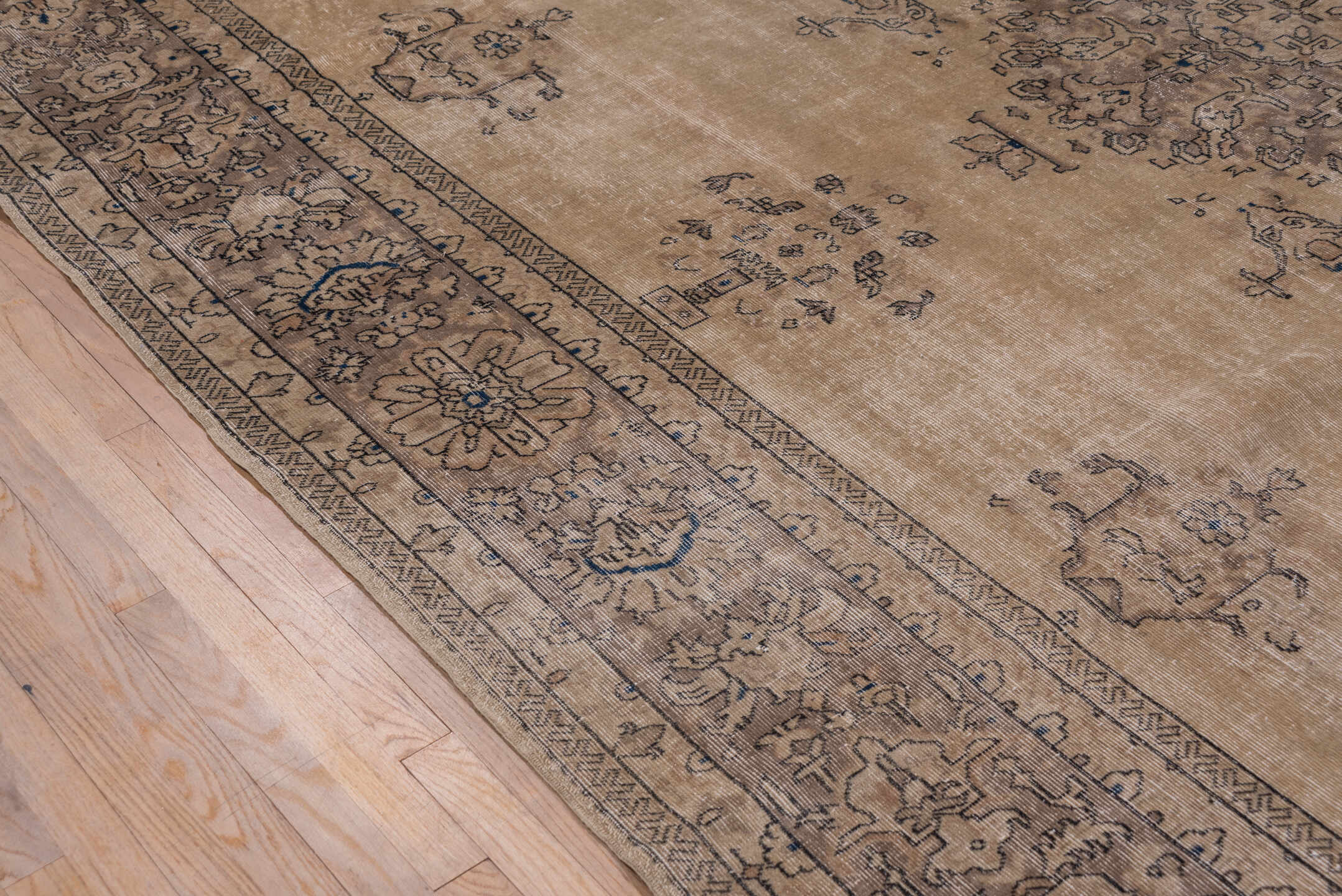 10' x 13' one-of-a-kind handmade antique Sparta large size rug. Color palette: camel, taupe, brown, slate, ivory, charcoal