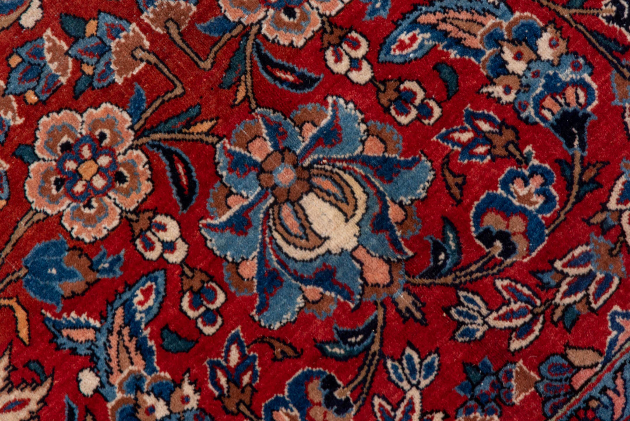 10' x 13' one-of-a-kind handmade antique Isfahan large size rug. Color palette: navy, rust, ivory, crimson, cobalt, camel