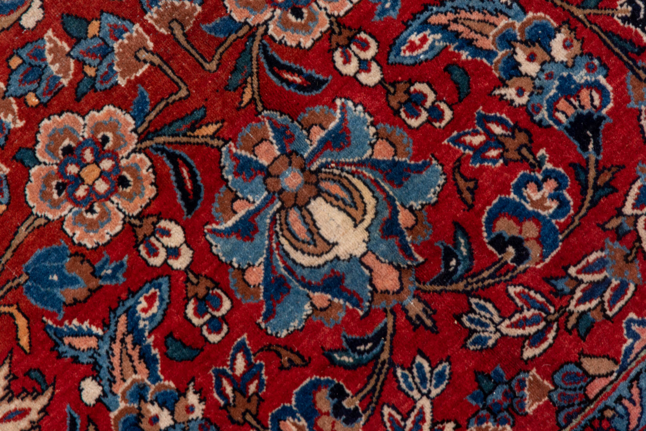 10' x 13' one-of-a-kind handmade antique Isfahan large size rug. Color palette: navy, rust, ivory, crimson, cobalt, camel