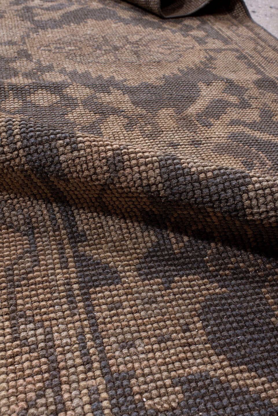 2' x 23' one-of-a-kind handmade antique Oushak runner rug. Color palette: taupe, brown, charcoal, beige, camel, gray, black