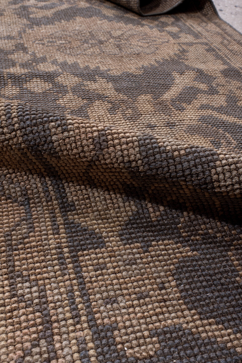 2' x 23' one-of-a-kind handmade antique Oushak runner rug. Color palette: taupe, brown, charcoal, beige, camel, gray, black