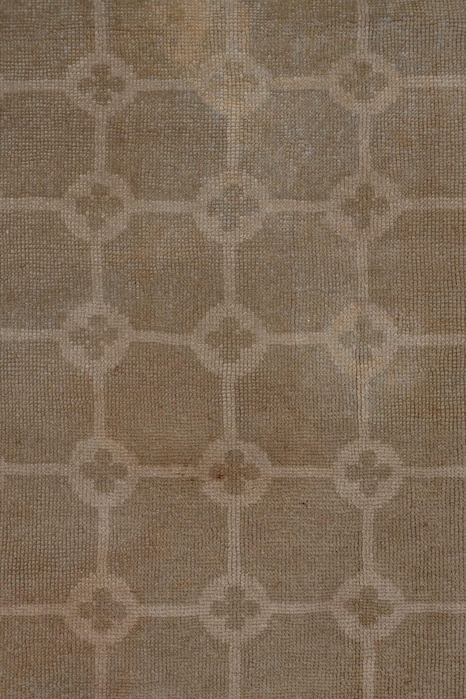12' x 15' one-of-a-kind handmade antique European oversize rug. Color palette: taupe, blue, ivory, beige, camel, gray