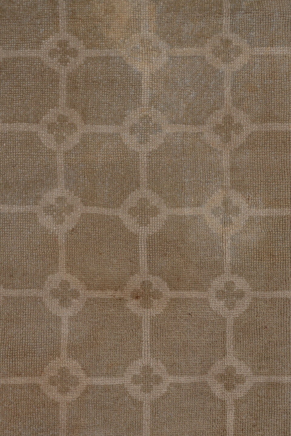12' x 15' one-of-a-kind handmade antique European oversize rug. Color palette: taupe, blue, ivory, beige, camel, gray