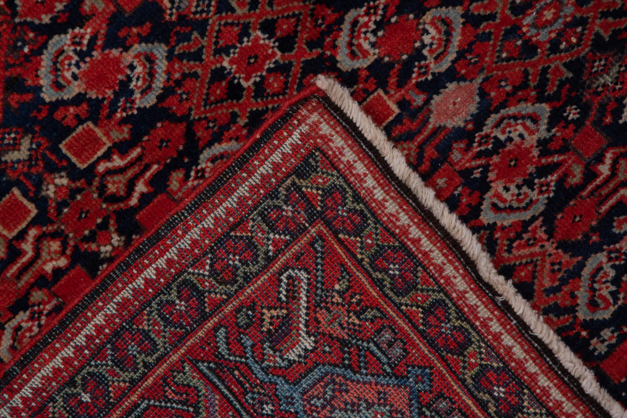4' x 6' one-of-a-kind handmade antique Far.Sarouk small size rug. Color palette: navy, rust, crimson, ivory, rose, charcoal