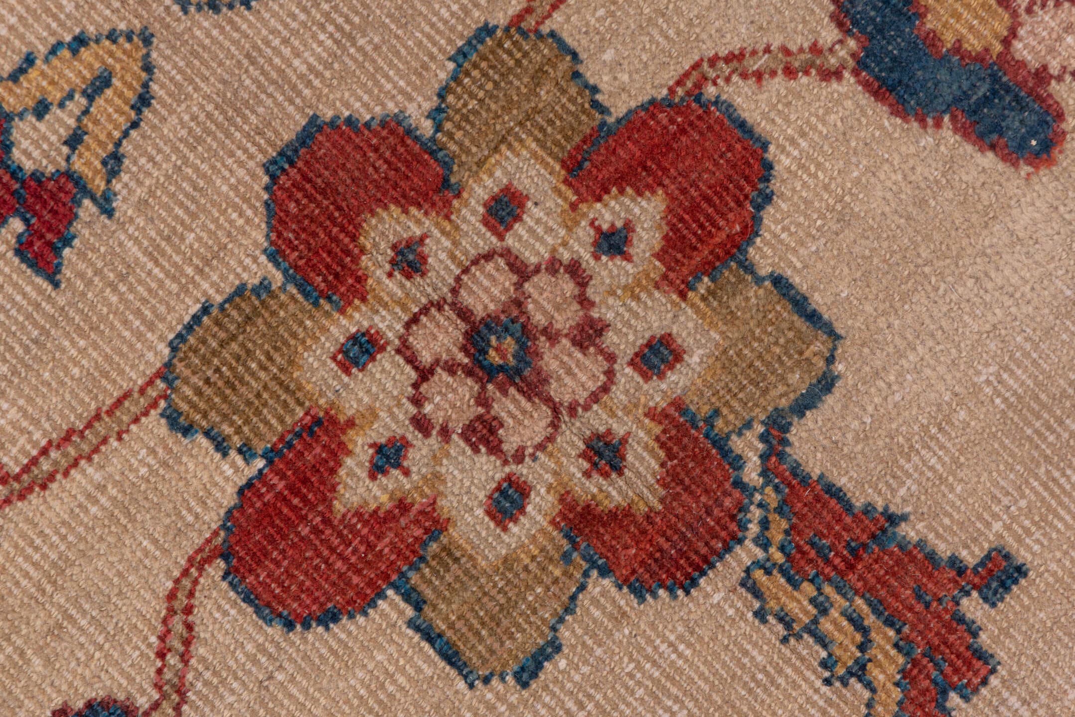 12' x 14' one-of-a-kind handmade antique Sultanabad oversize rug. Color palette: ivory, rust, brick red, indigo, soft blue