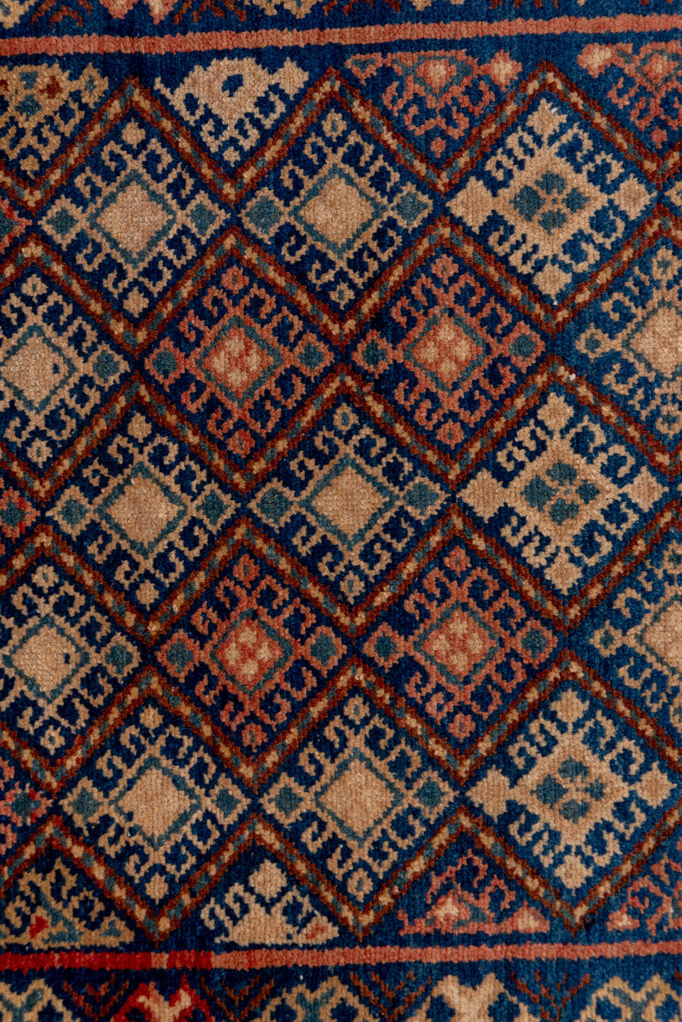 3' x 10' one-of-a-kind handmade antique Malayer runner rug. Color palette: indigo, ivory, rust, brick, camel, navy, purple