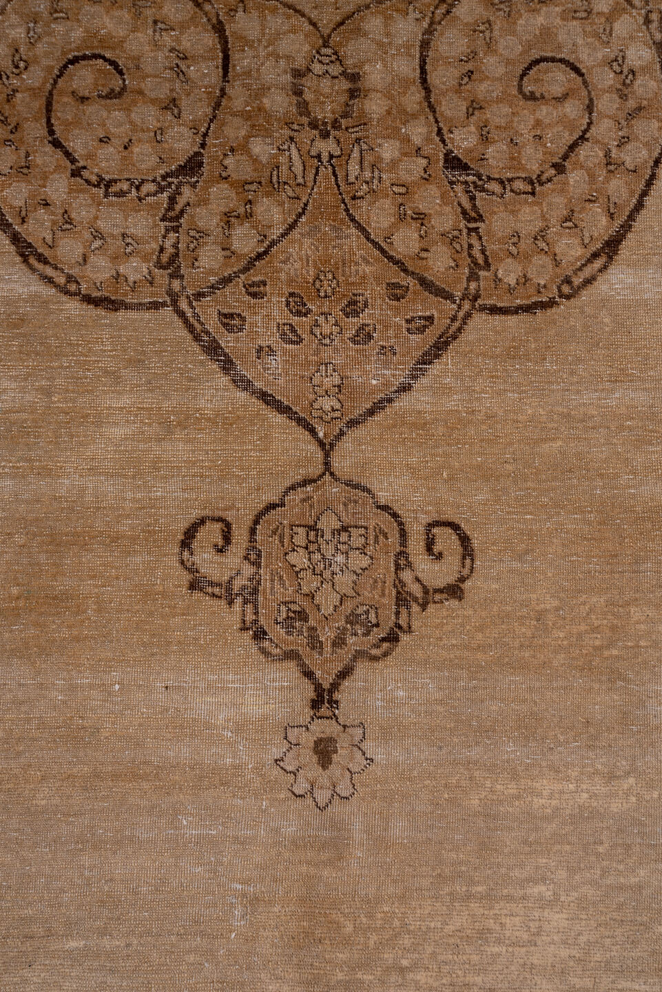 9' x 12' one-of-a-kind handmade antique Tabriz large size rug. Color palette: camel, taupe, brown, ivory, beige, gray