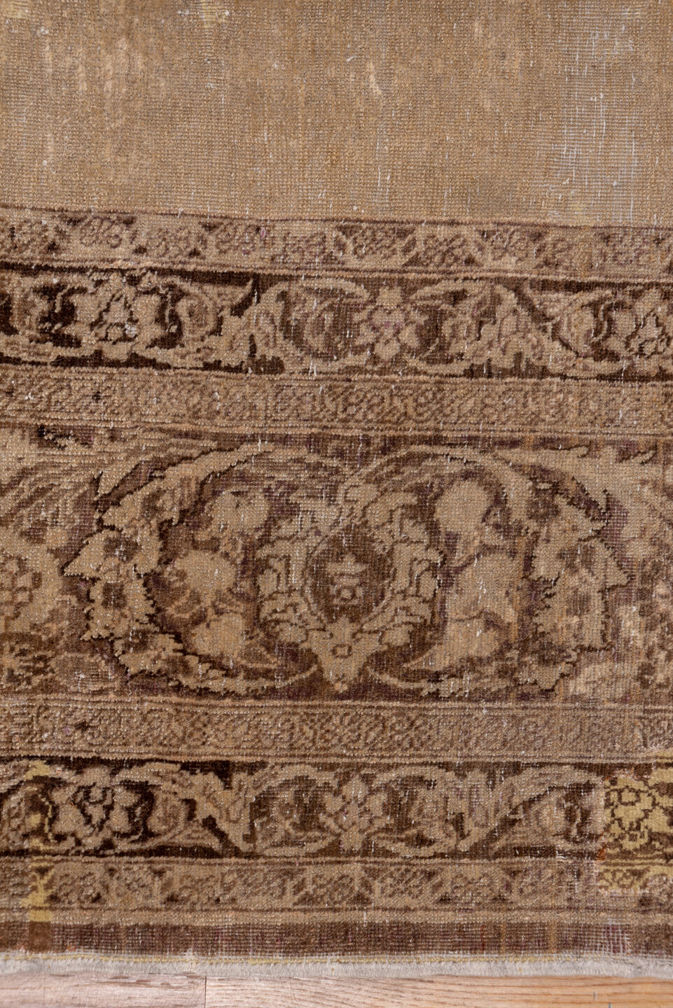 9' x 12' one-of-a-kind handmade antique Tabriz large size rug. Color palette: camel, taupe, brown, ivory, beige, gray