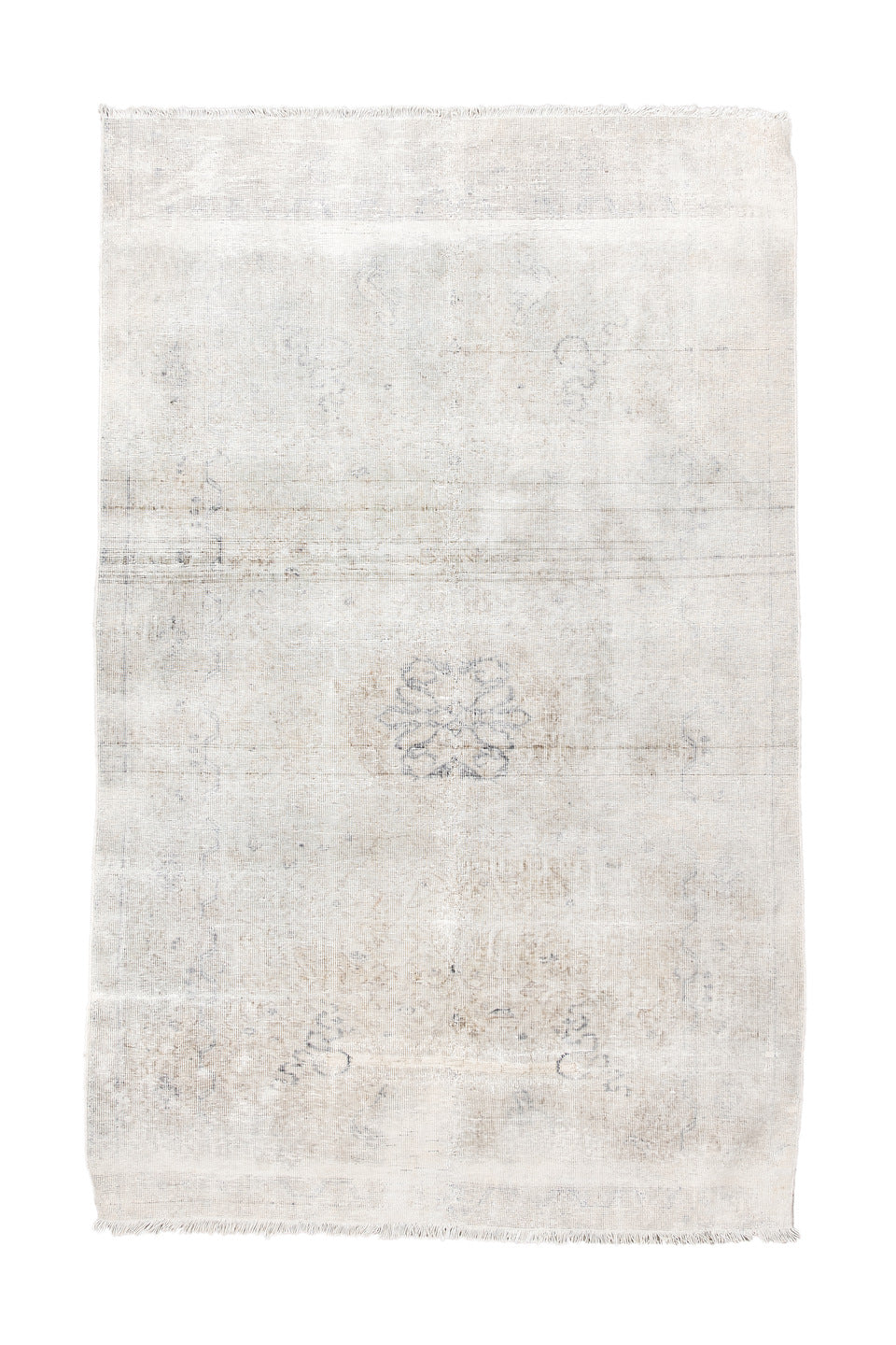3' x 6' one-of-a-kind handmade vintage Sivas small size rug. Color palette: light gray, off-white, gray, silver, gainsboro