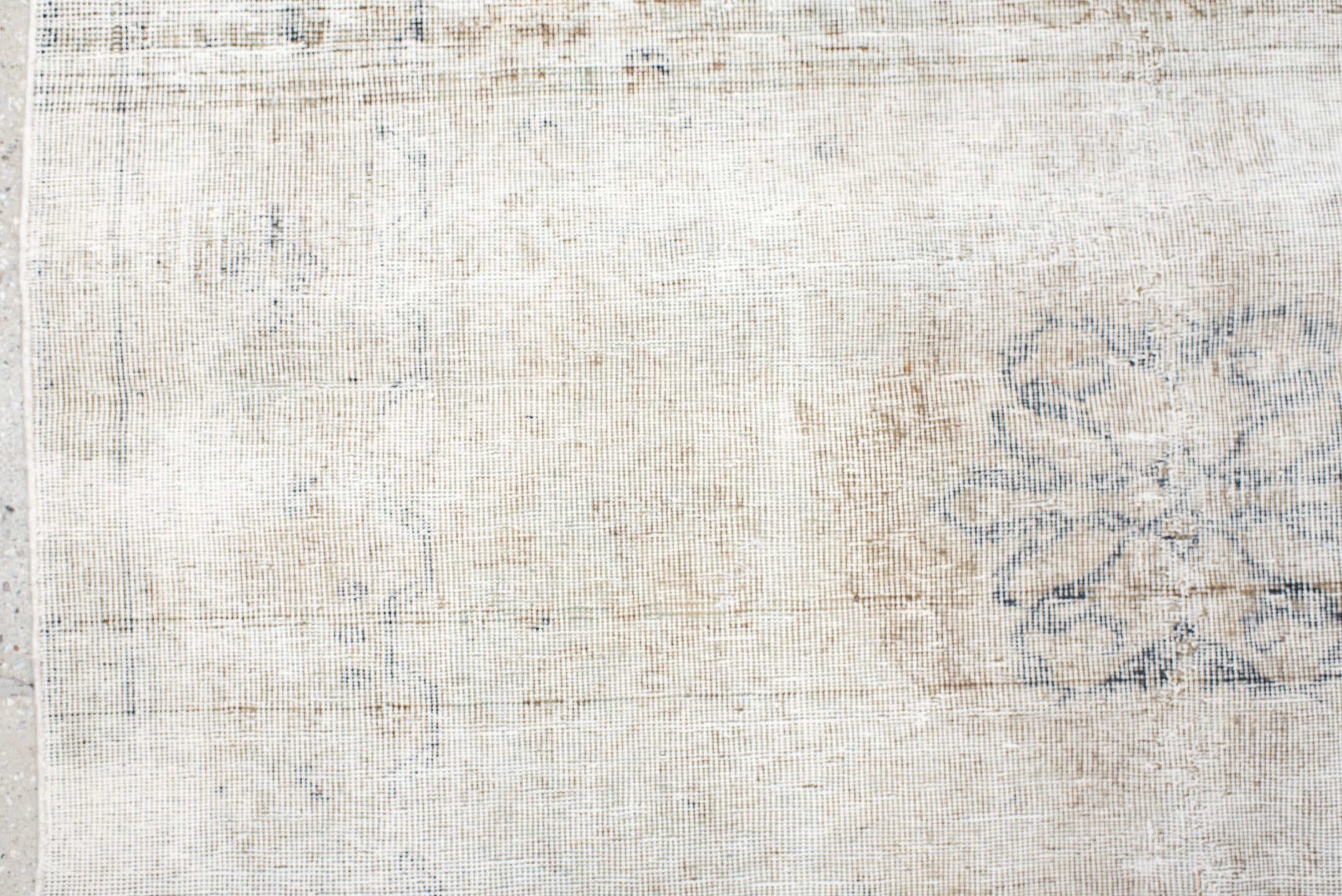 3' x 6' one-of-a-kind handmade antique Sivas small size rug. Color palette: ivory, cream, taupe, pale gray, beige, gray