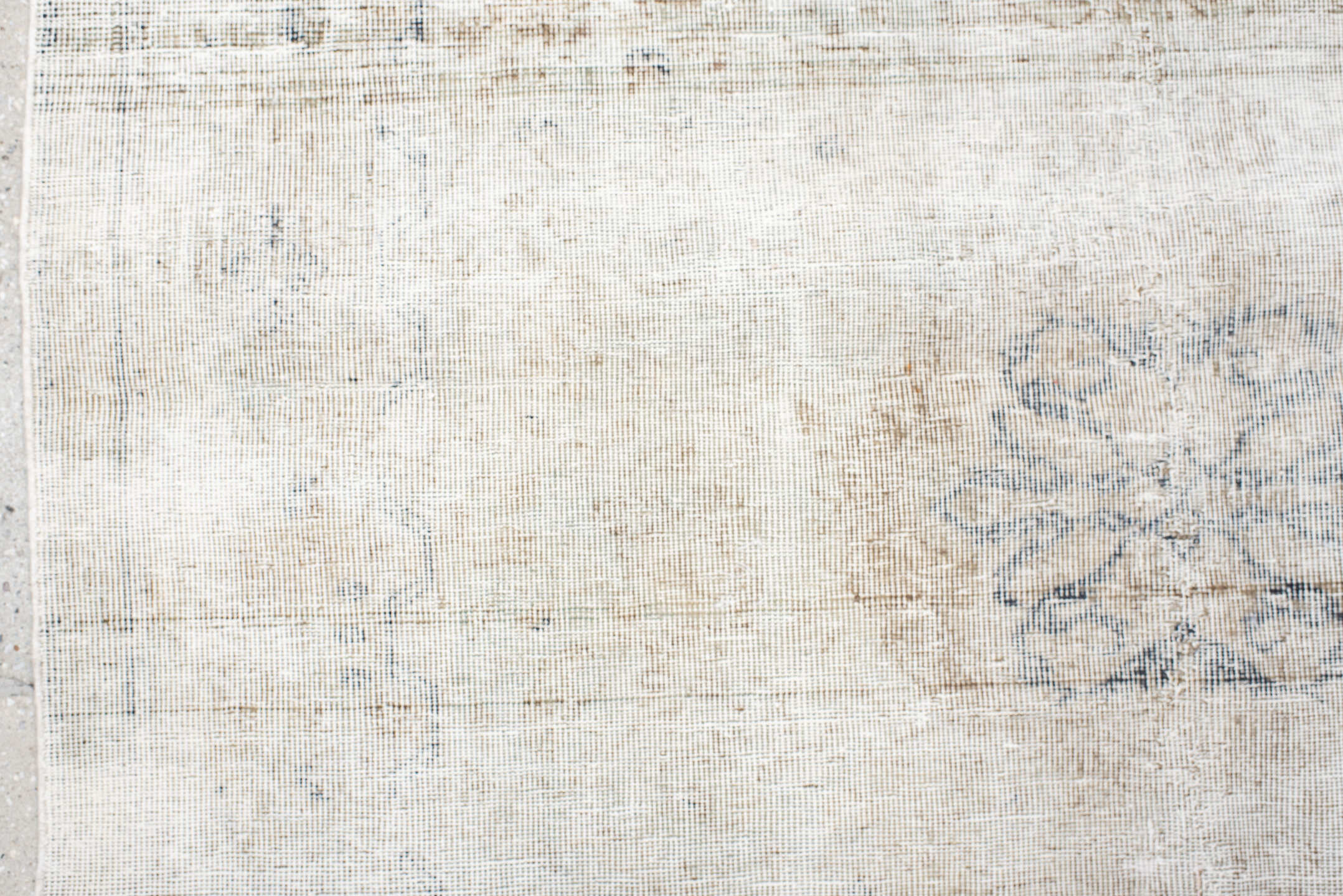 3' x 6' one-of-a-kind handmade antique Sivas small size rug. Color palette: ivory, cream, taupe, pale gray, beige, gray
