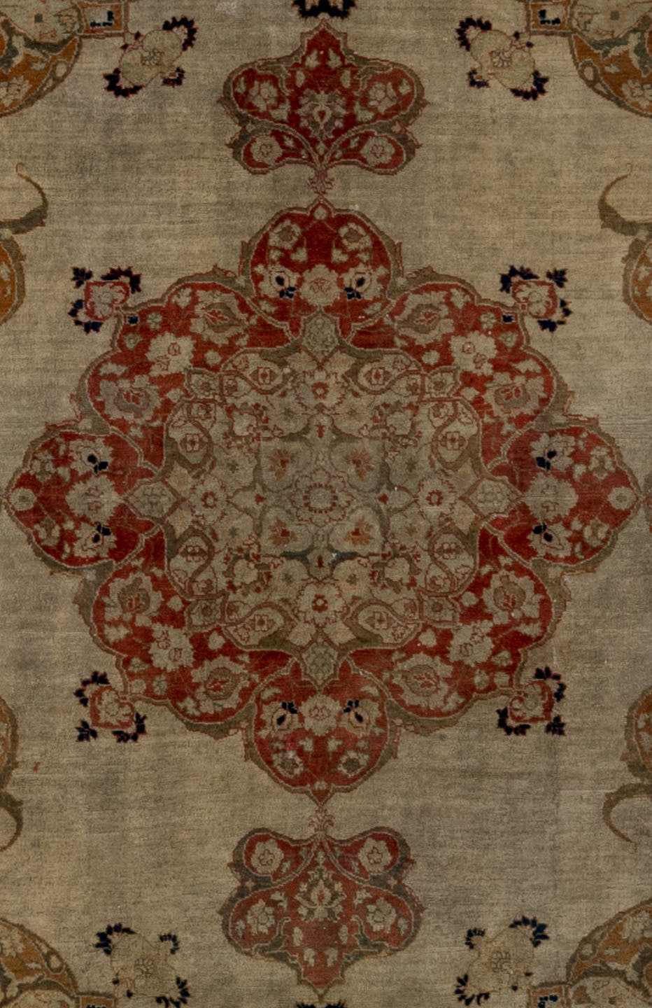 4' x 6' one-of-a-kind handmade antique Tabriz small size rug. Color palette: ivory, camel, taupe, rust, brown, slate, rose